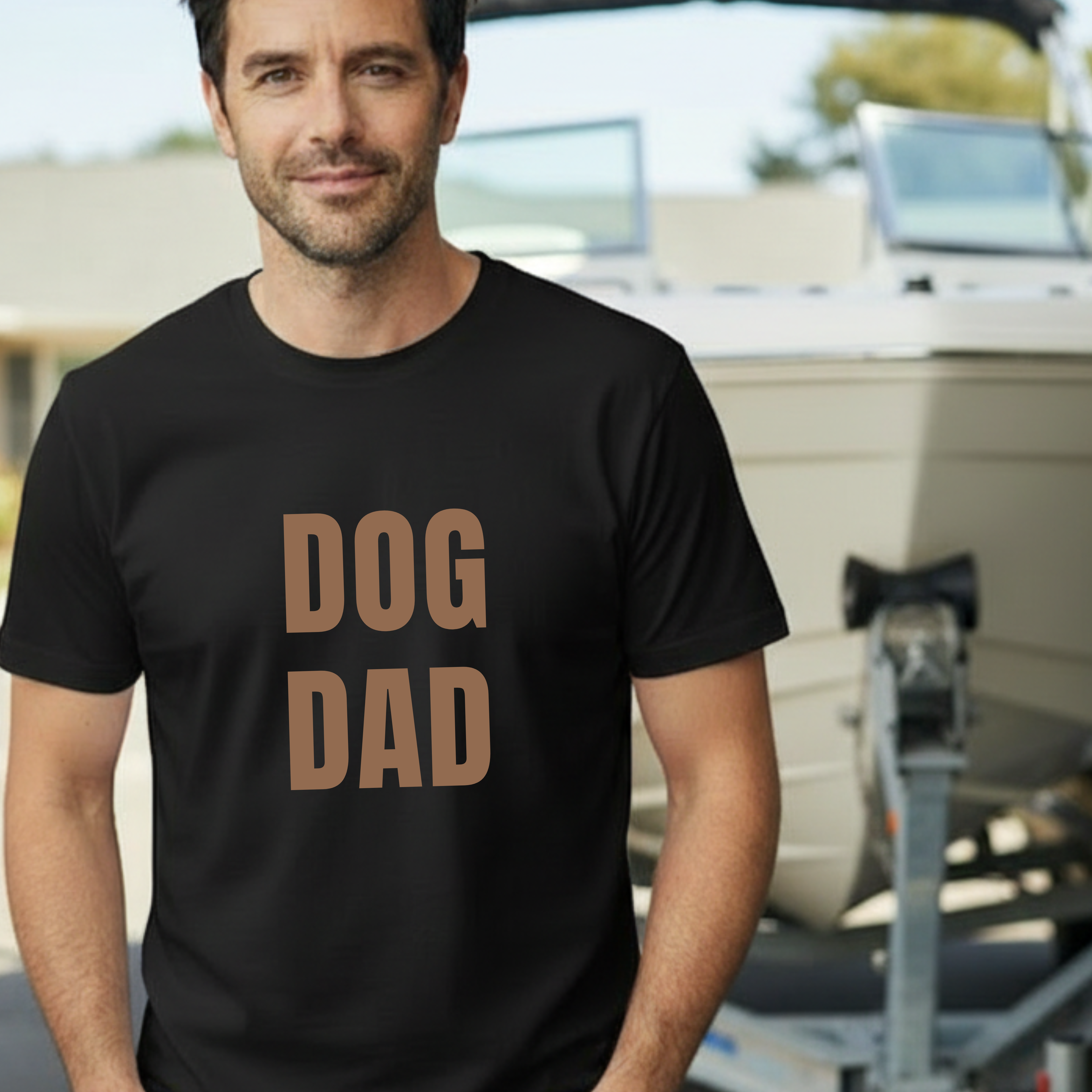 Dog Dad T‑Shirt — Bold Brown Text Pet Lover Tee