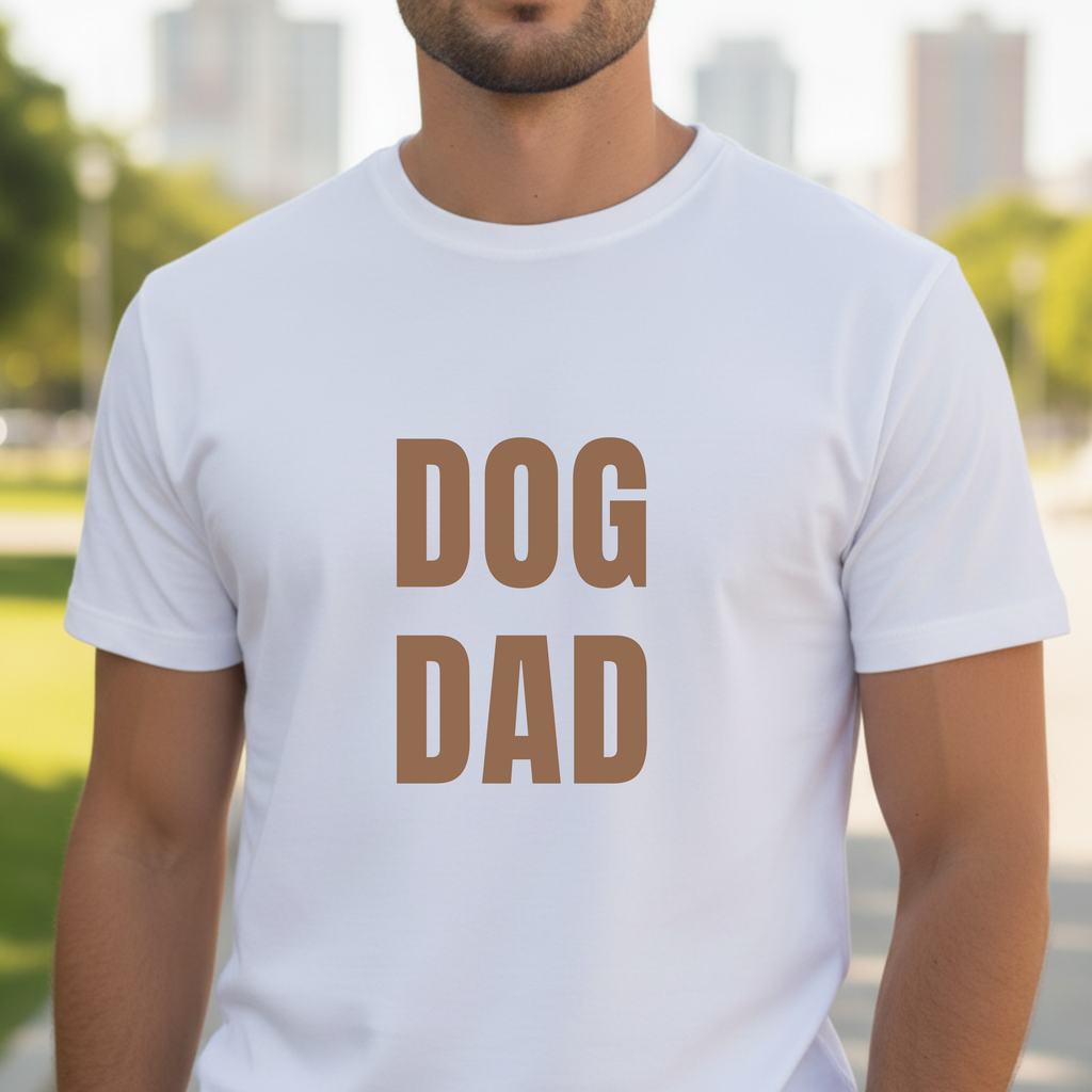Dog Dad T‑Shirt — Bold Brown Text Pet Lover Tee
