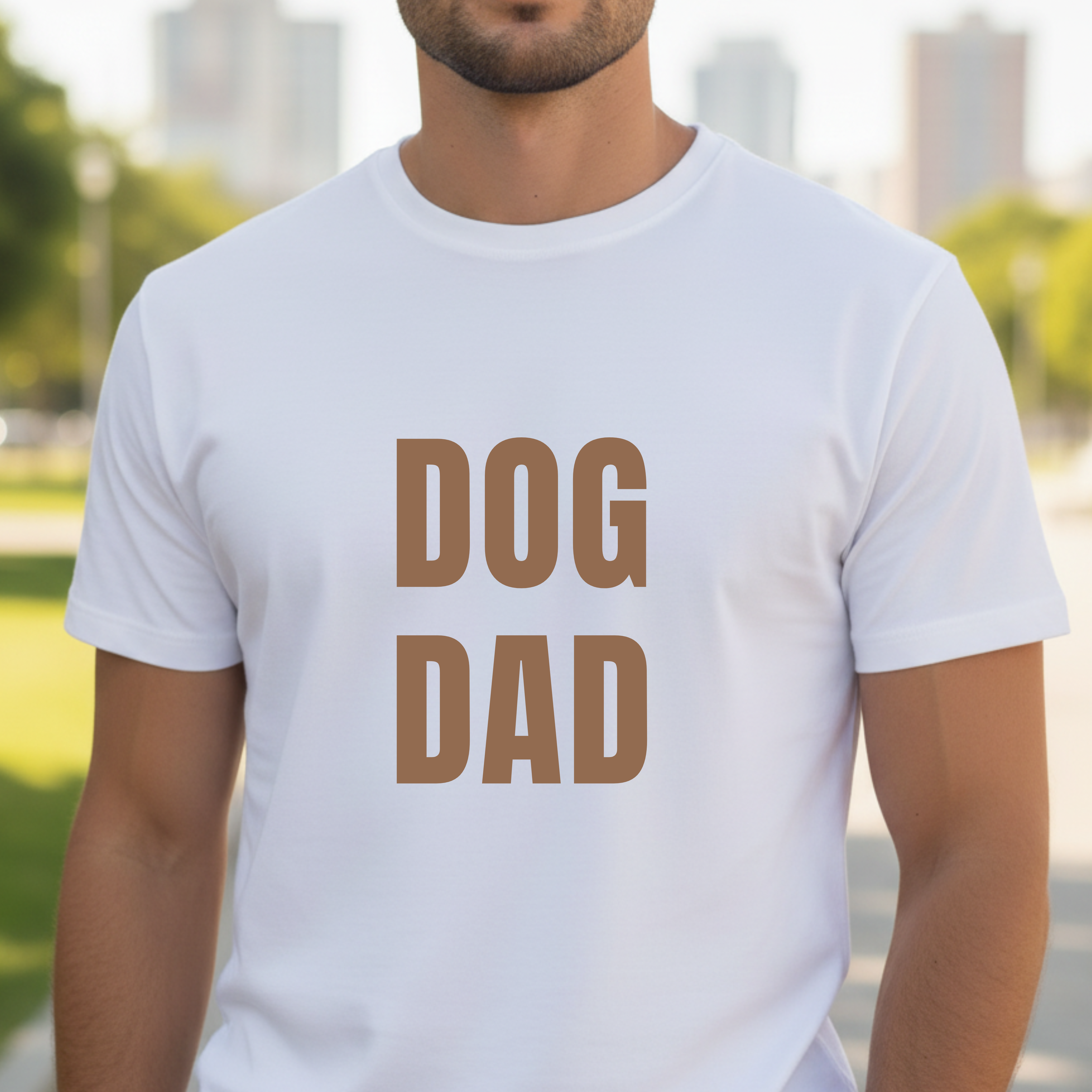 Dog Dad T‑Shirt — Bold Brown Text Pet Lover Tee