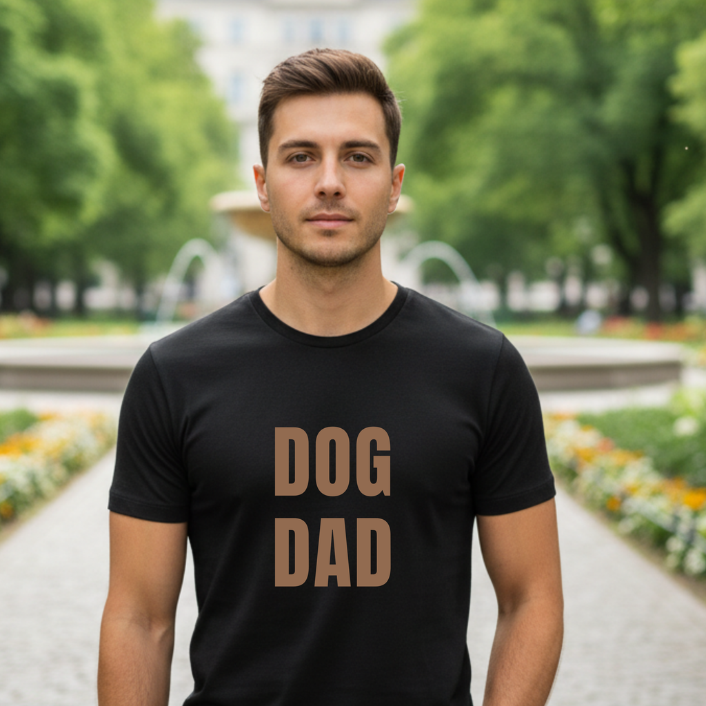 Dog Dad T‑Shirt — Bold Brown Text Pet Lover Tee
