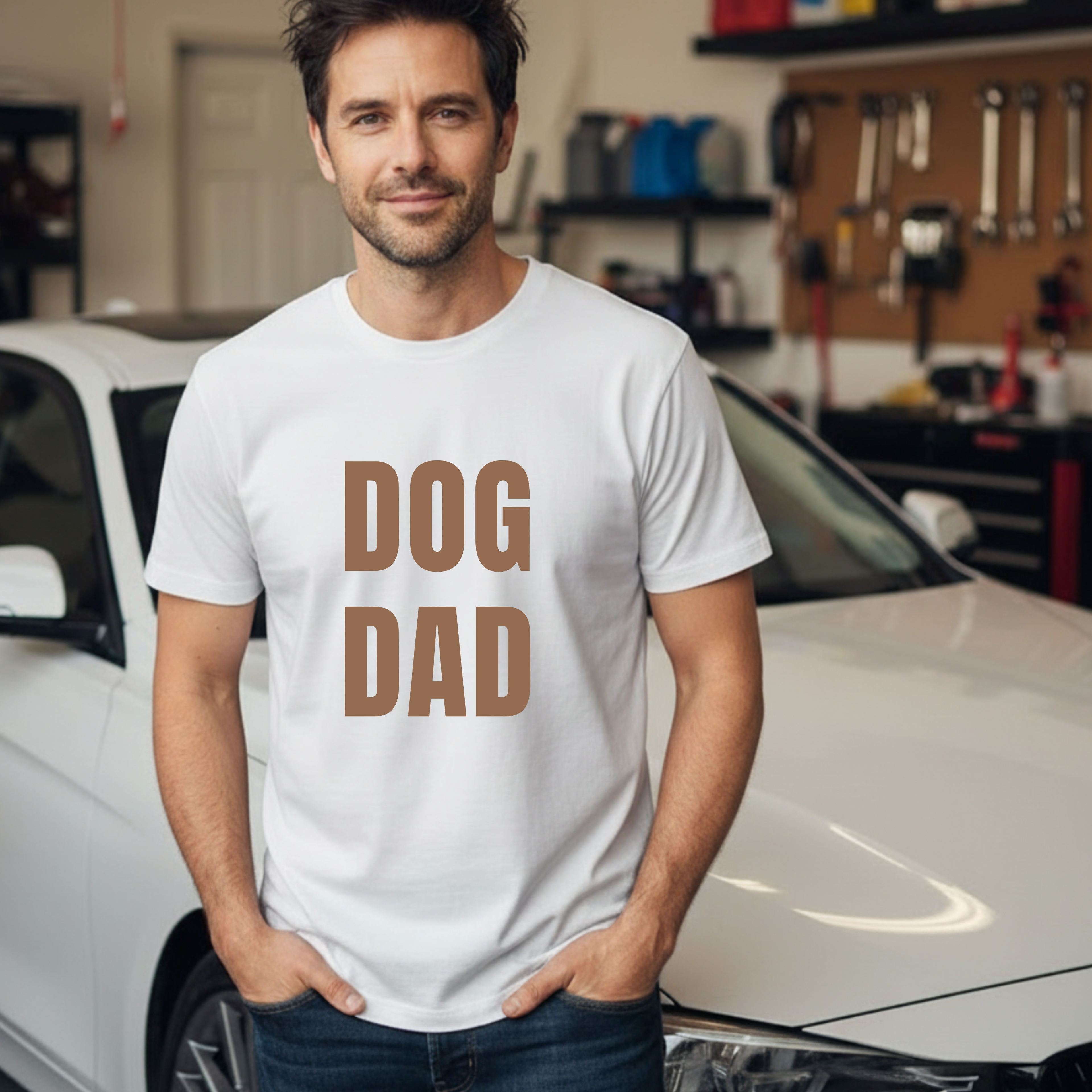 Dog Dad T‑Shirt — Bold Brown Text Pet Lover Tee