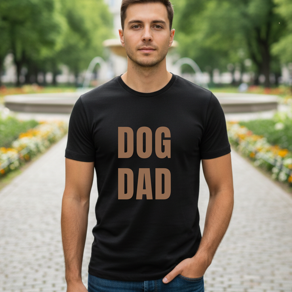 Dog Dad T‑Shirt — Bold Brown Text Pet Lover Tee