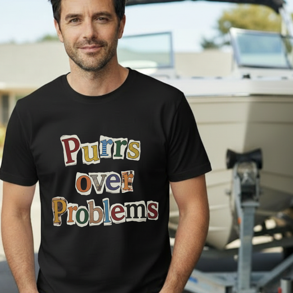 Purrs Over Problems T-Shirt — Cute Cat Quote Tee for Cat Lovers