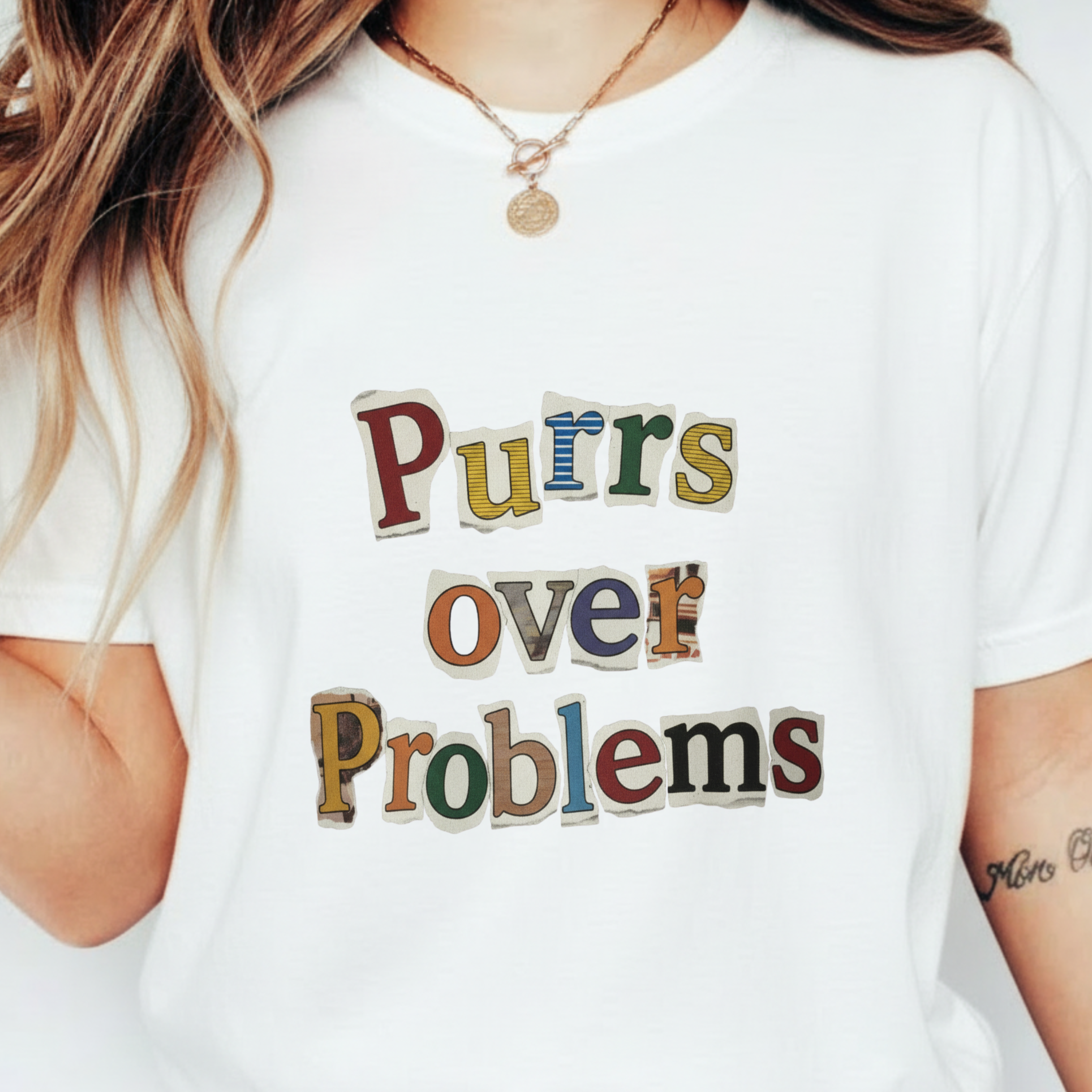 Purrs Over Problems T-Shirt — Cute Cat Quote Tee for Cat Lovers