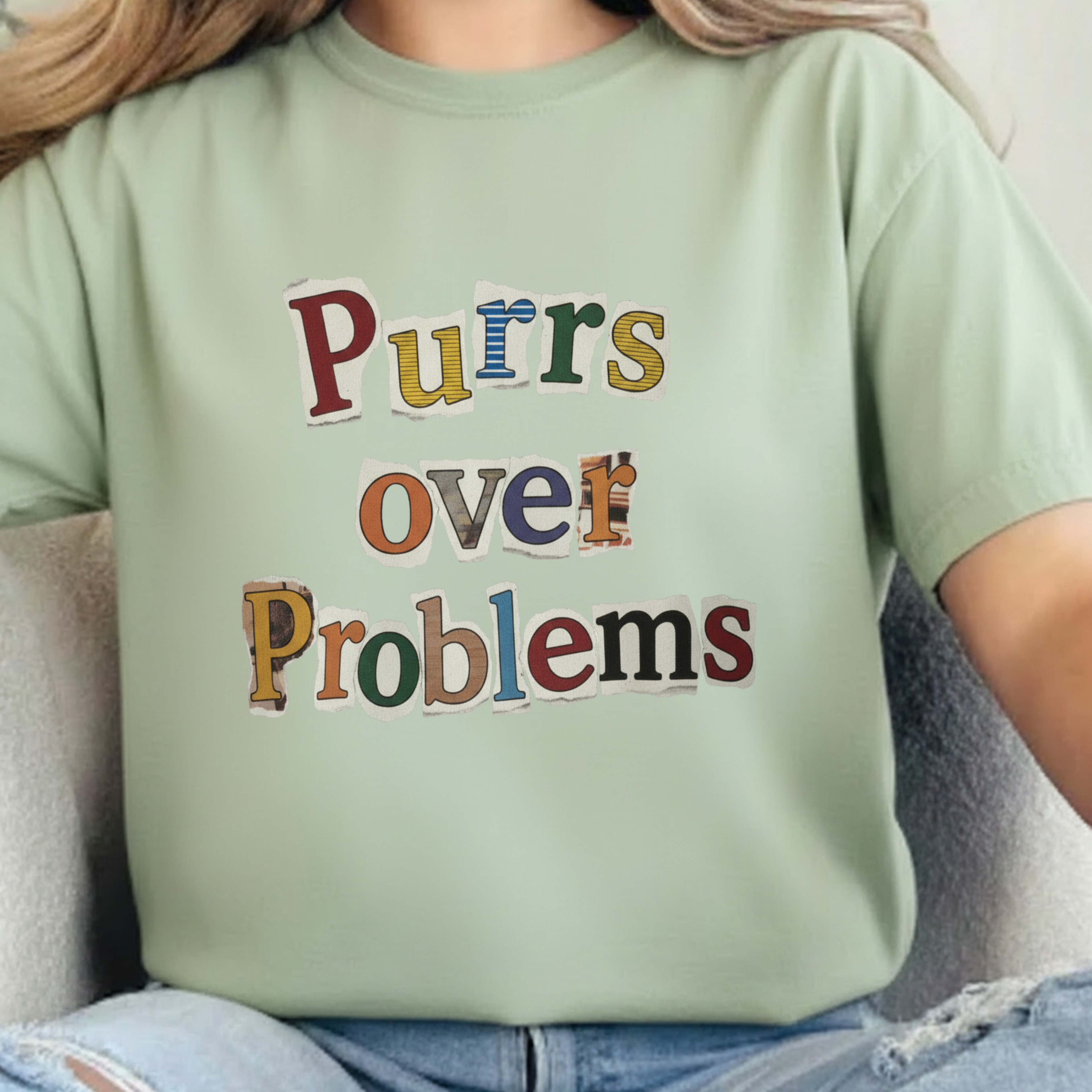 Purrs Over Problems T-Shirt — Cute Cat Quote Tee for Cat Lovers