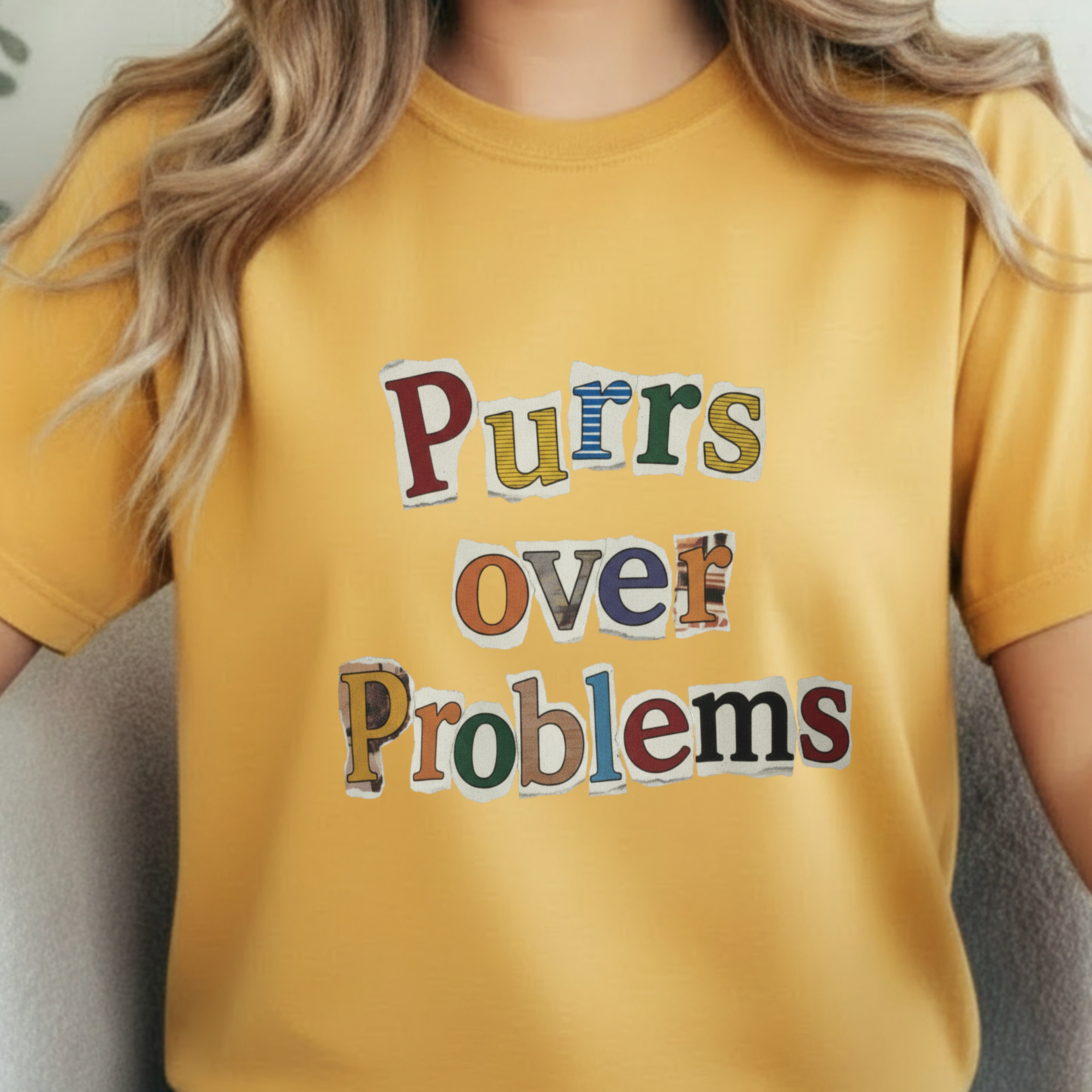 Purrs Over Problems T-Shirt — Cute Cat Quote Tee for Cat Lovers