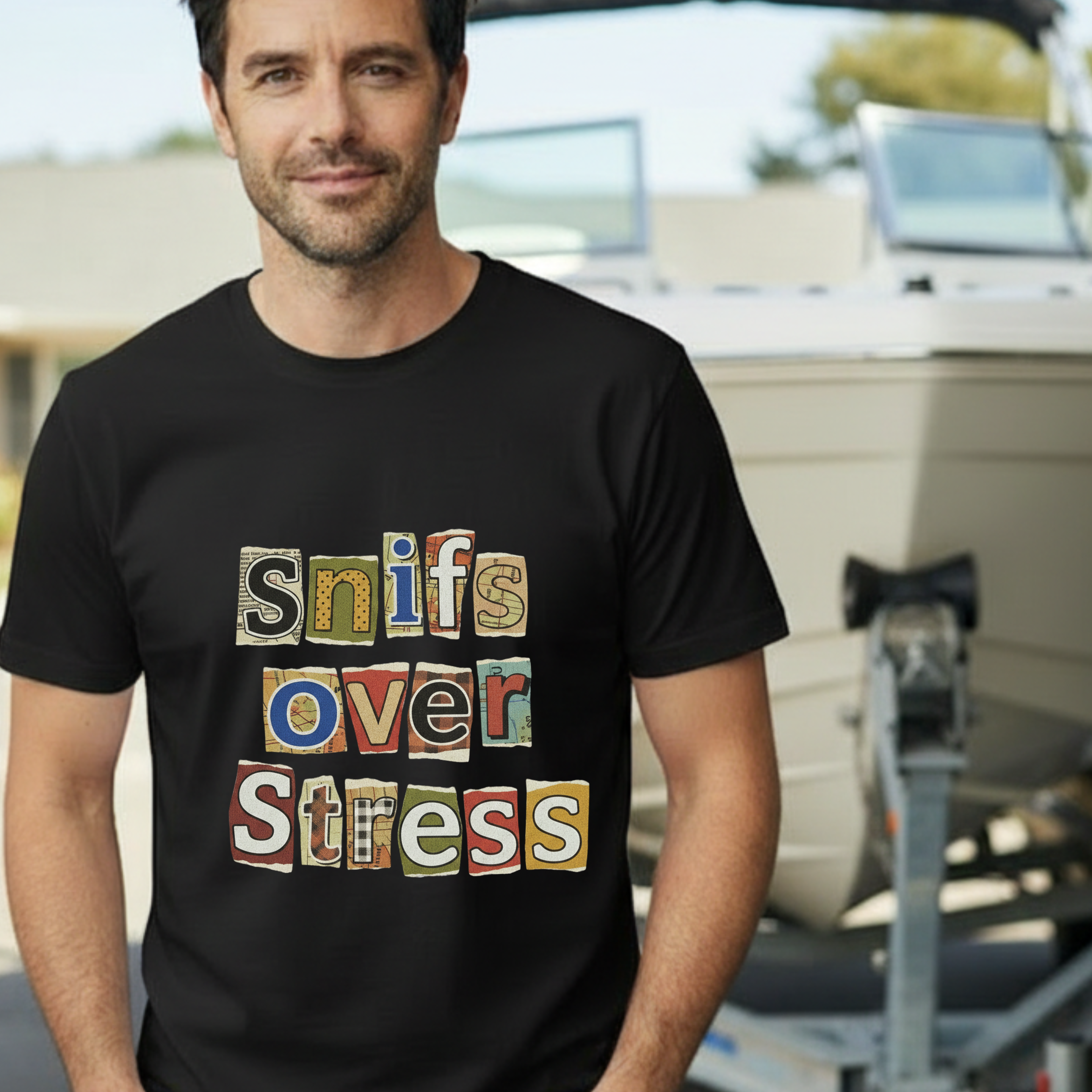 Sniffs Over Stress - Graphic  Dog Tee (Relaxed, Playful Self-Care Vibe)
