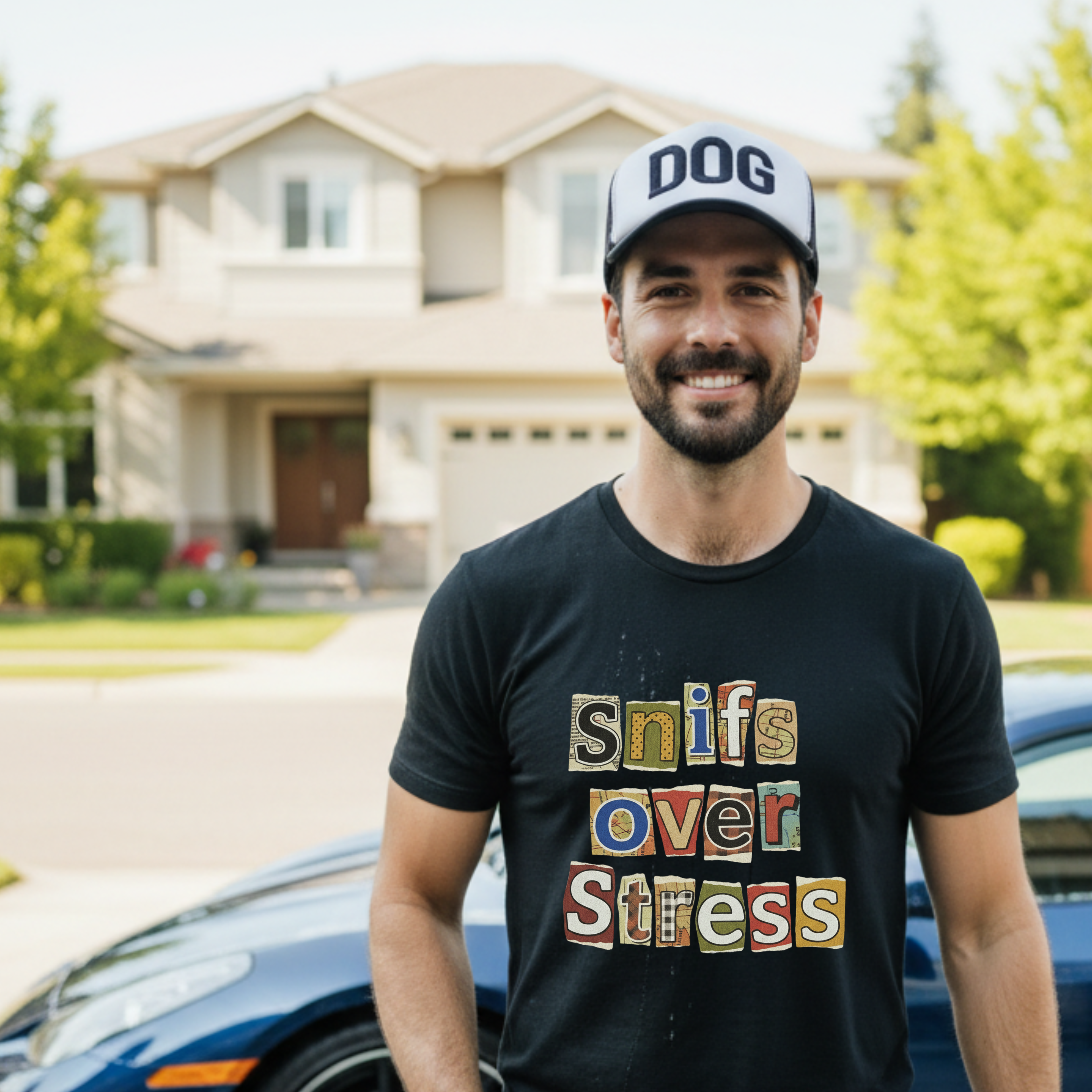 Sniffs Over Stress - Graphic  Dog Tee (Relaxed, Playful Self-Care Vibe)