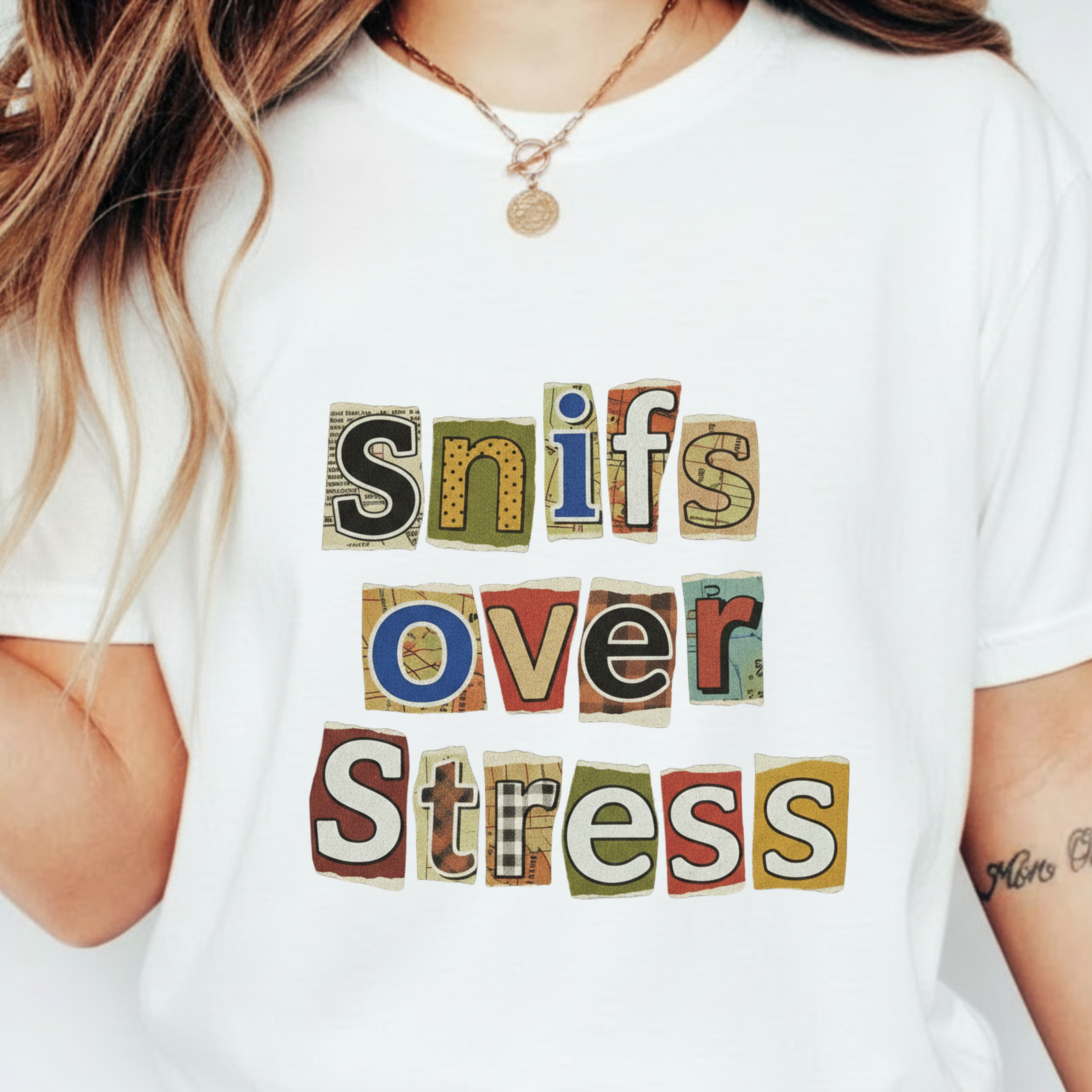 Sniffs Over Stress - Graphic  Dog Tee (Relaxed, Playful Self-Care Vibe)