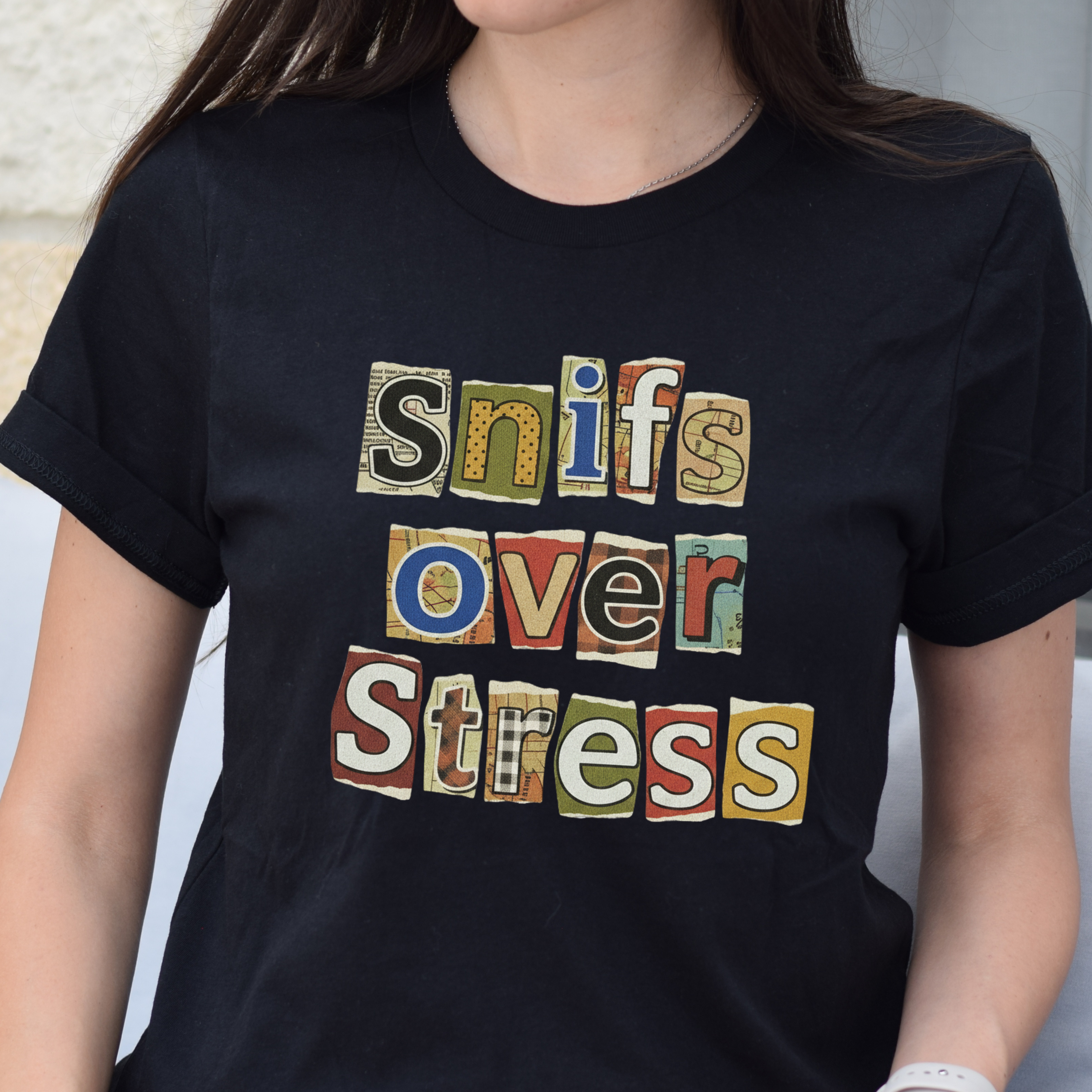 Sniffs Over Stress - Graphic  Dog Tee (Relaxed, Playful Self-Care Vibe)