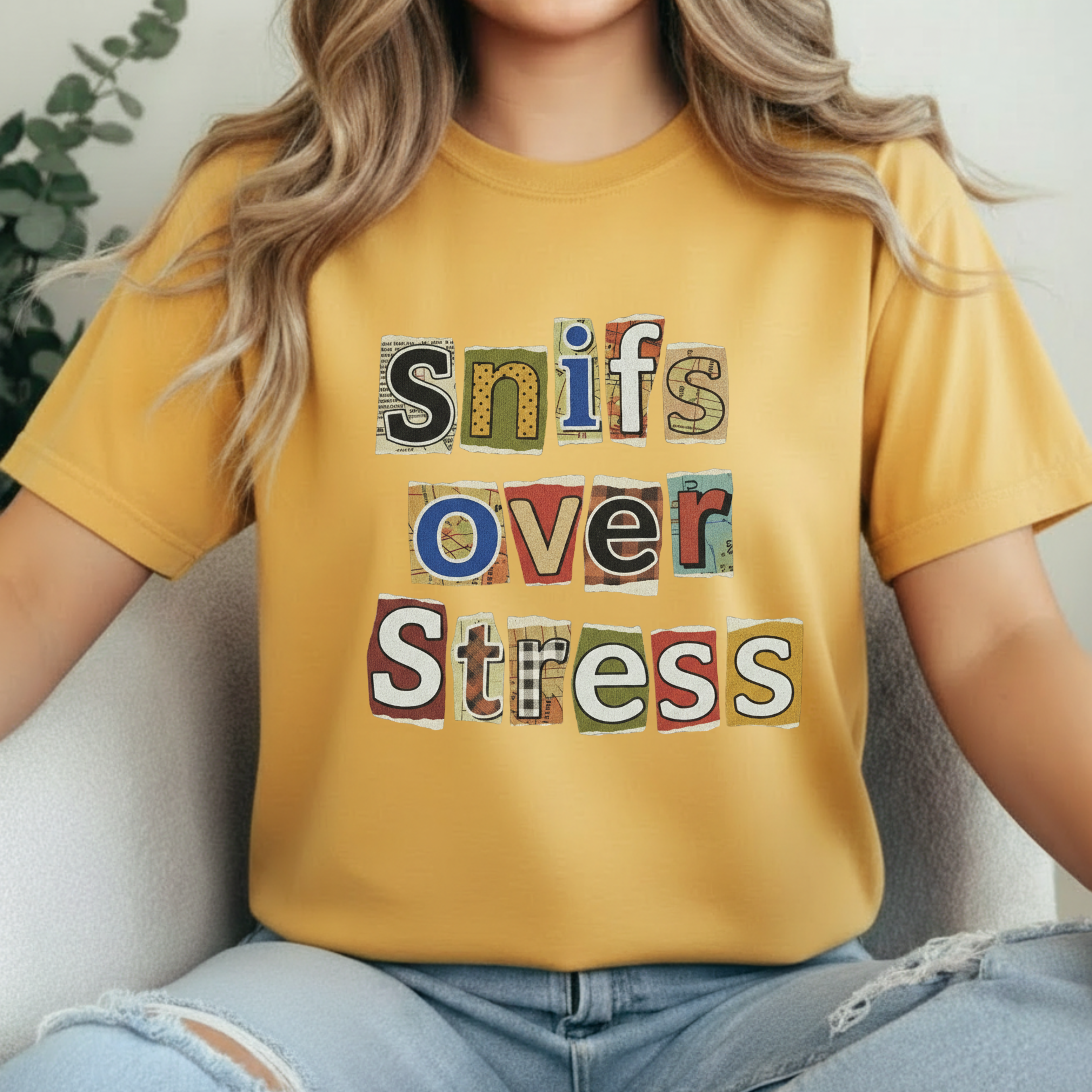 Sniffs Over Stress - Graphic  Dog Tee (Relaxed, Playful Self-Care Vibe)