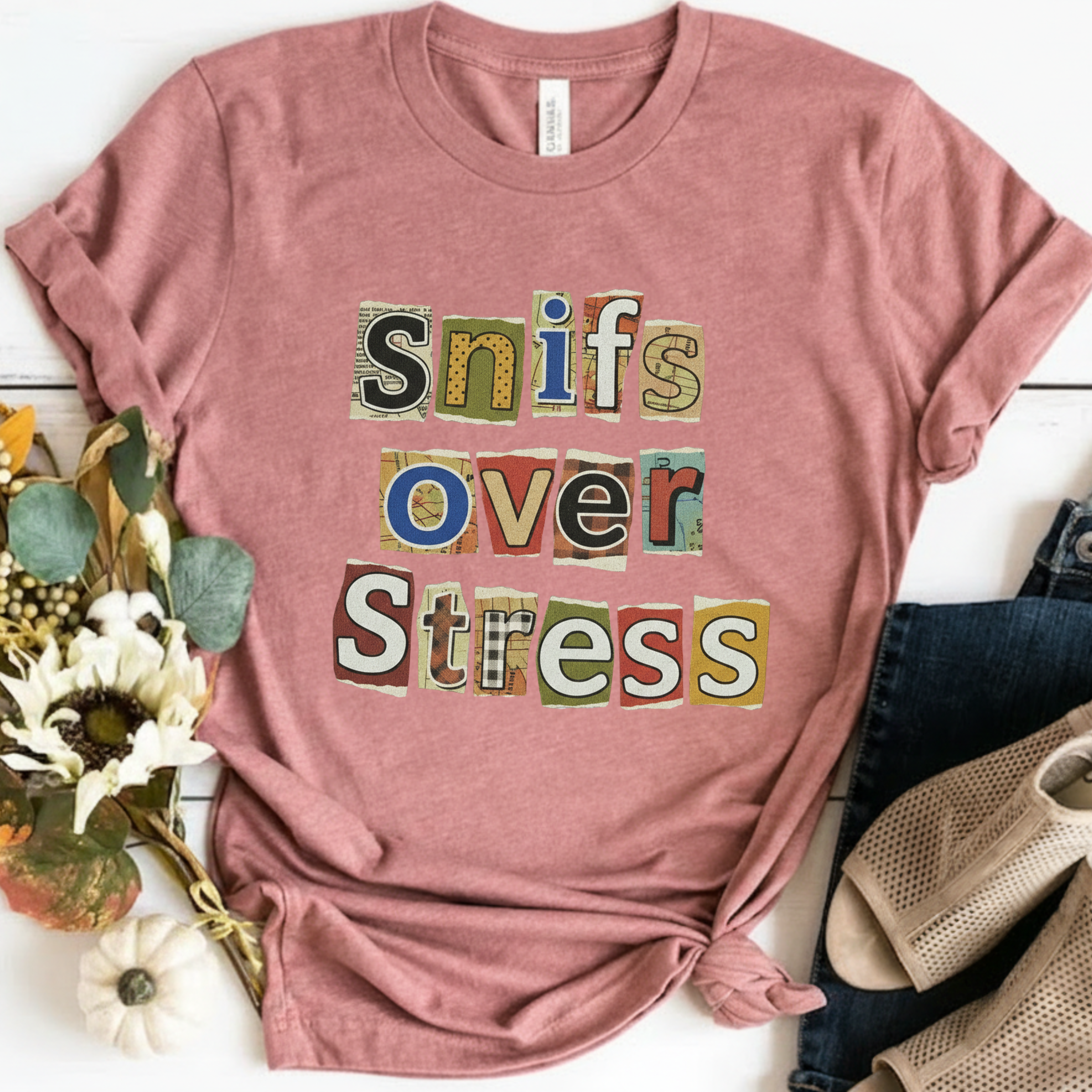 Sniffs Over Stress - Graphic  Dog Tee (Relaxed, Playful Self-Care Vibe)