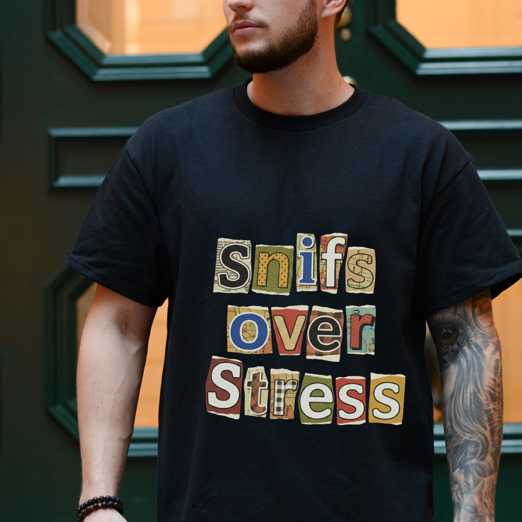 Sniffs Over Stress - Graphic  Dog Tee (Relaxed, Playful Self-Care Vibe)