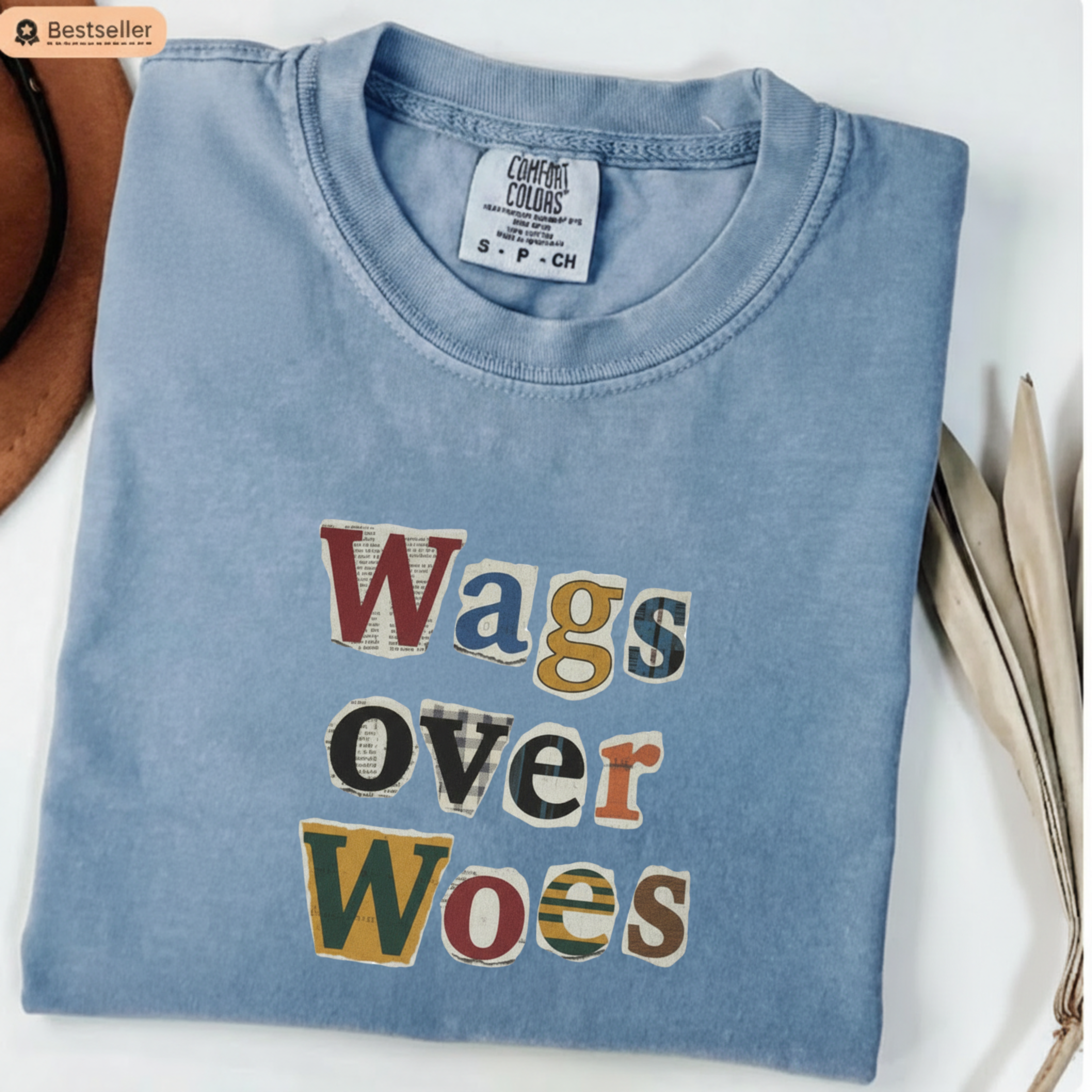 Wags Over Woes T-Shirt — Vintage Patch Lettering Dog Lover Tee Retro Design