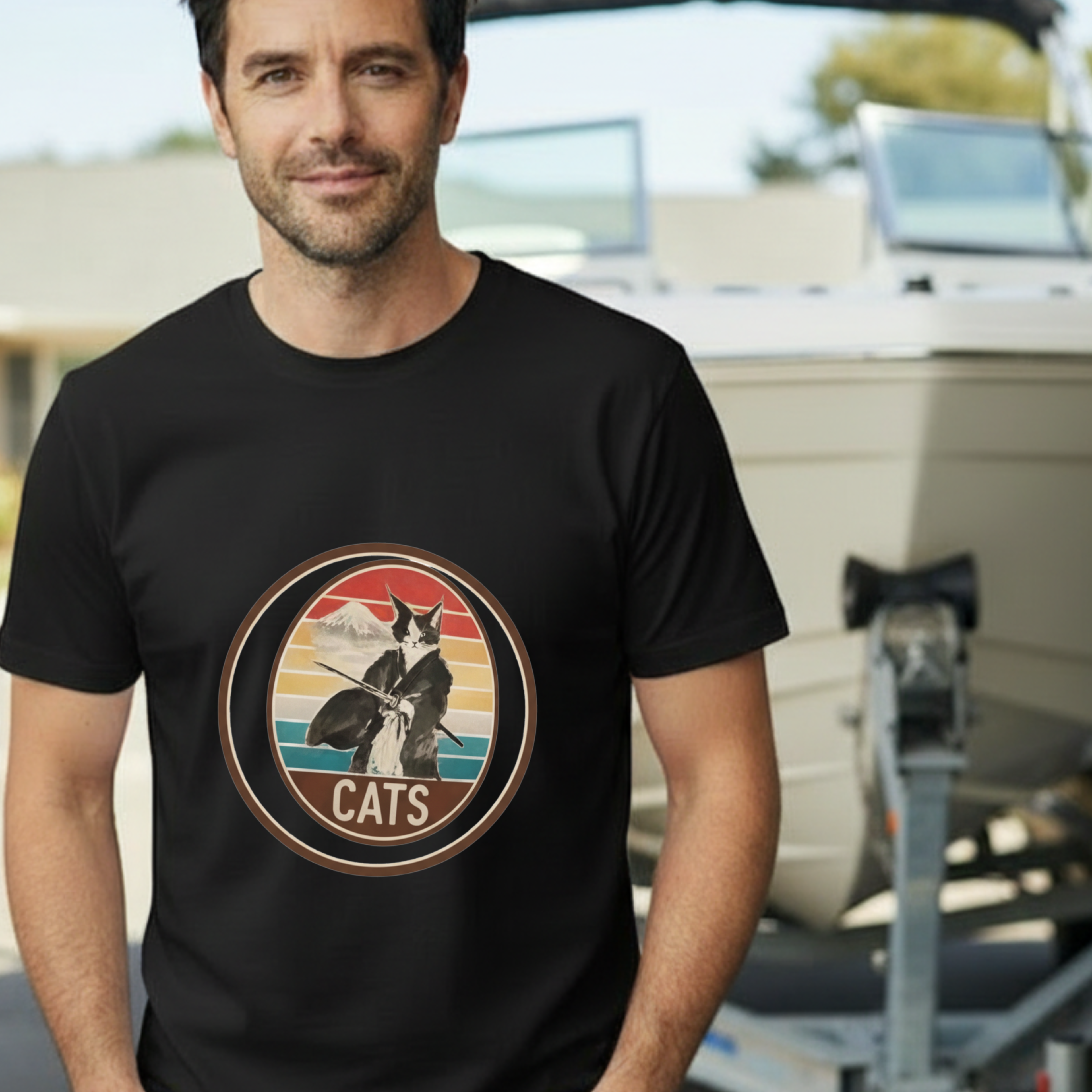 Retro Ninja Cats T-Shirt – Vintage Sunset Cat Graphic Tee