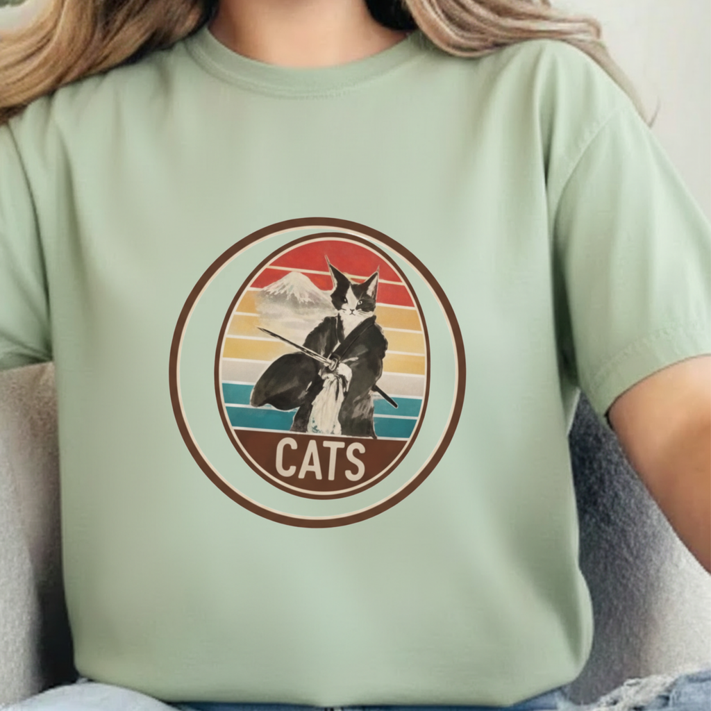 Retro Ninja Cats T-Shirt – Vintage Sunset Cat Graphic Tee