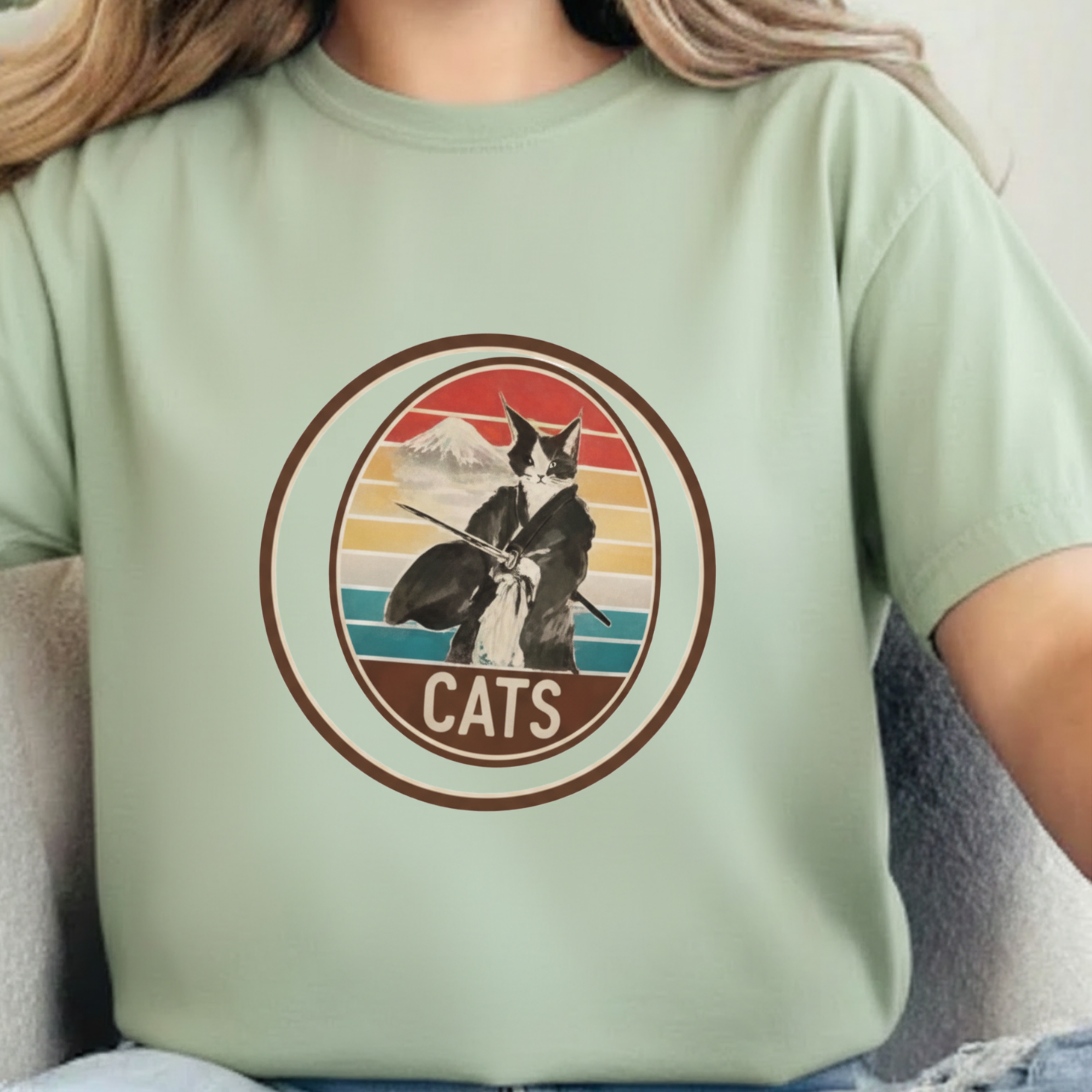 Retro Ninja Cats T-Shirt – Vintage Sunset Cat Graphic Tee