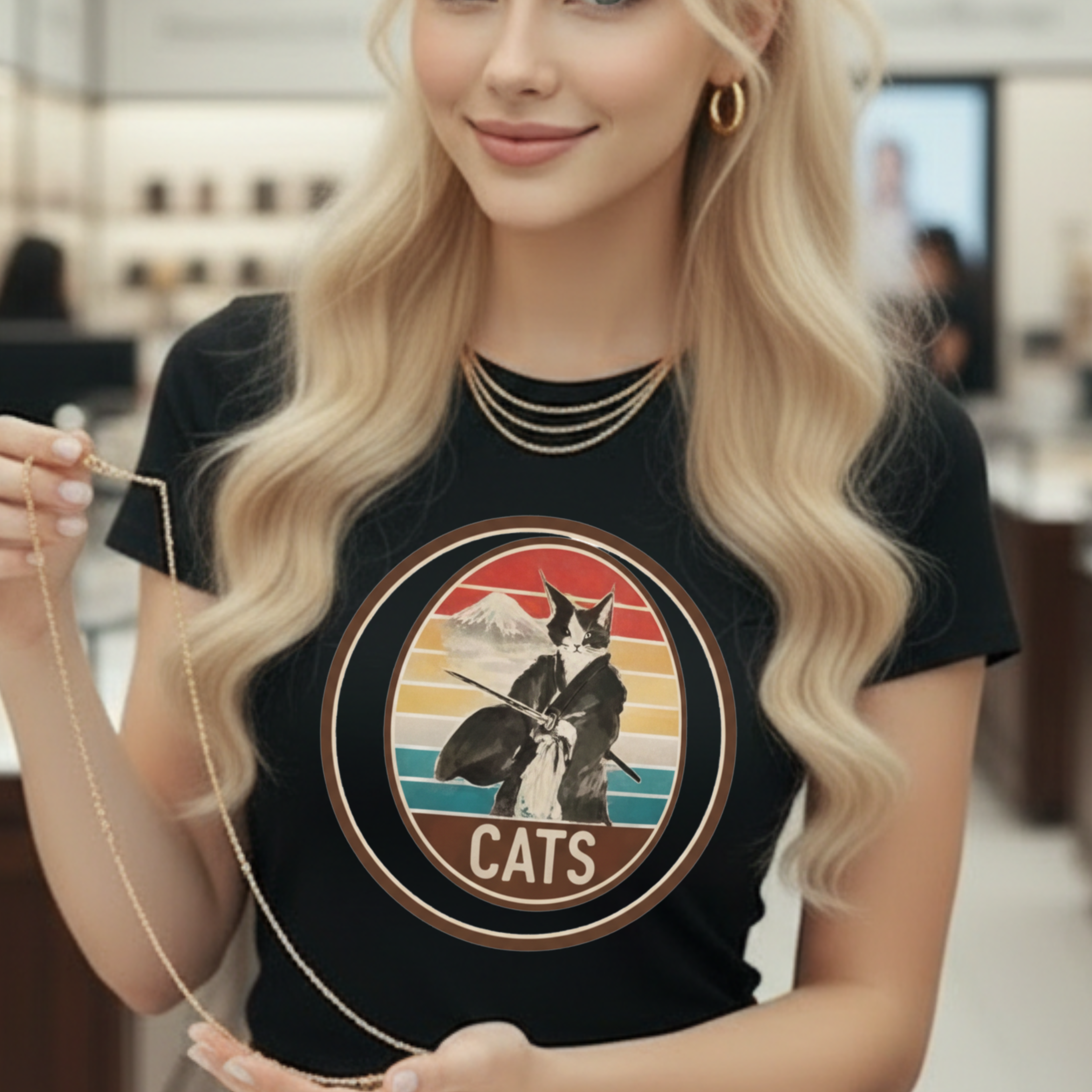 Retro Ninja Cats T-Shirt – Vintage Sunset Cat Graphic Tee