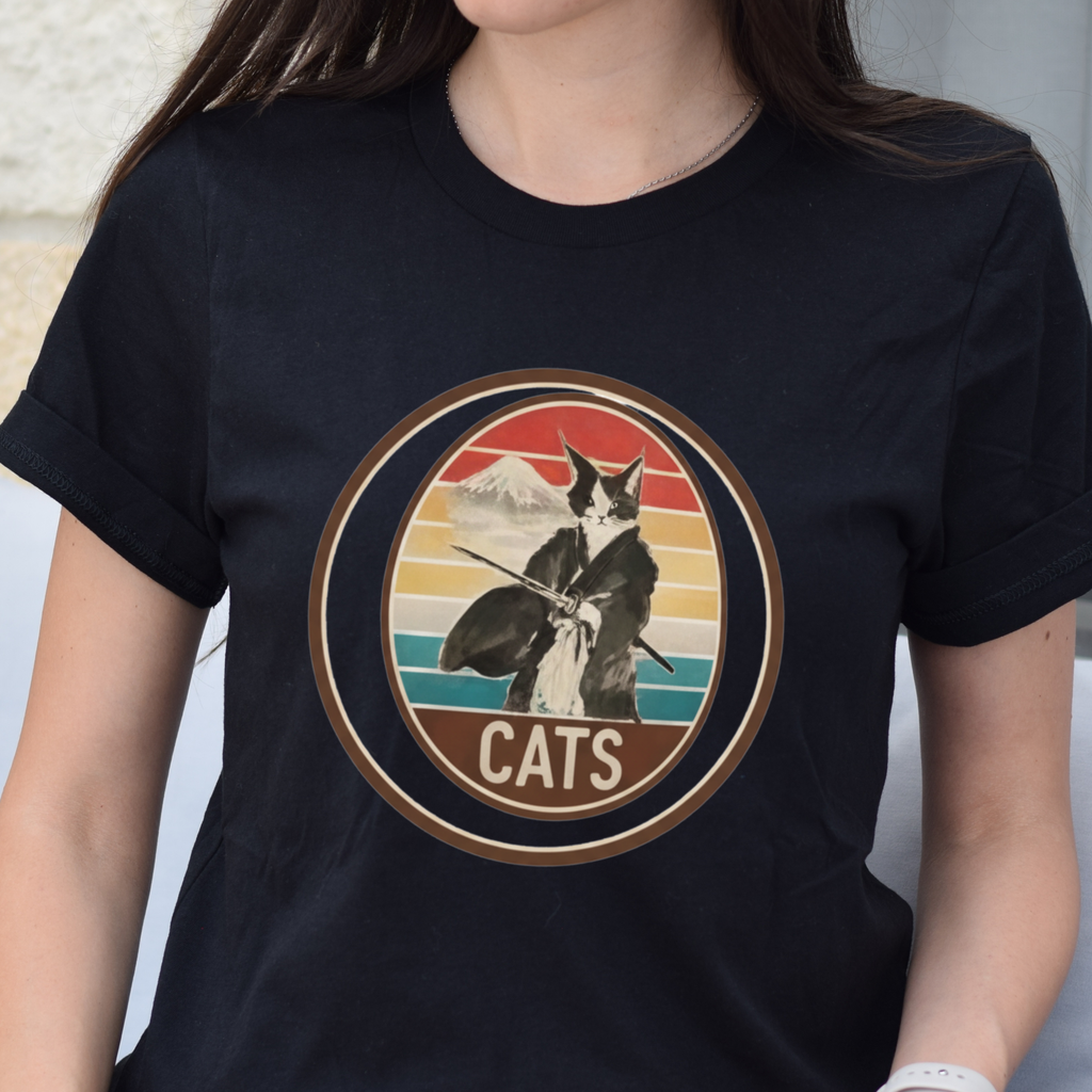 Retro Ninja Cats T-Shirt – Vintage Sunset Cat Graphic Tee