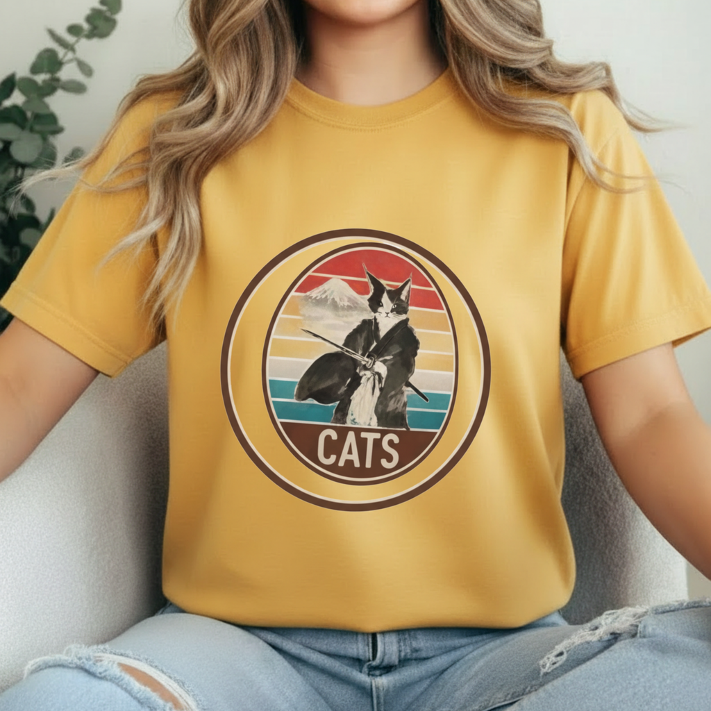 Retro Ninja Cats T-Shirt – Vintage Sunset Cat Graphic Tee