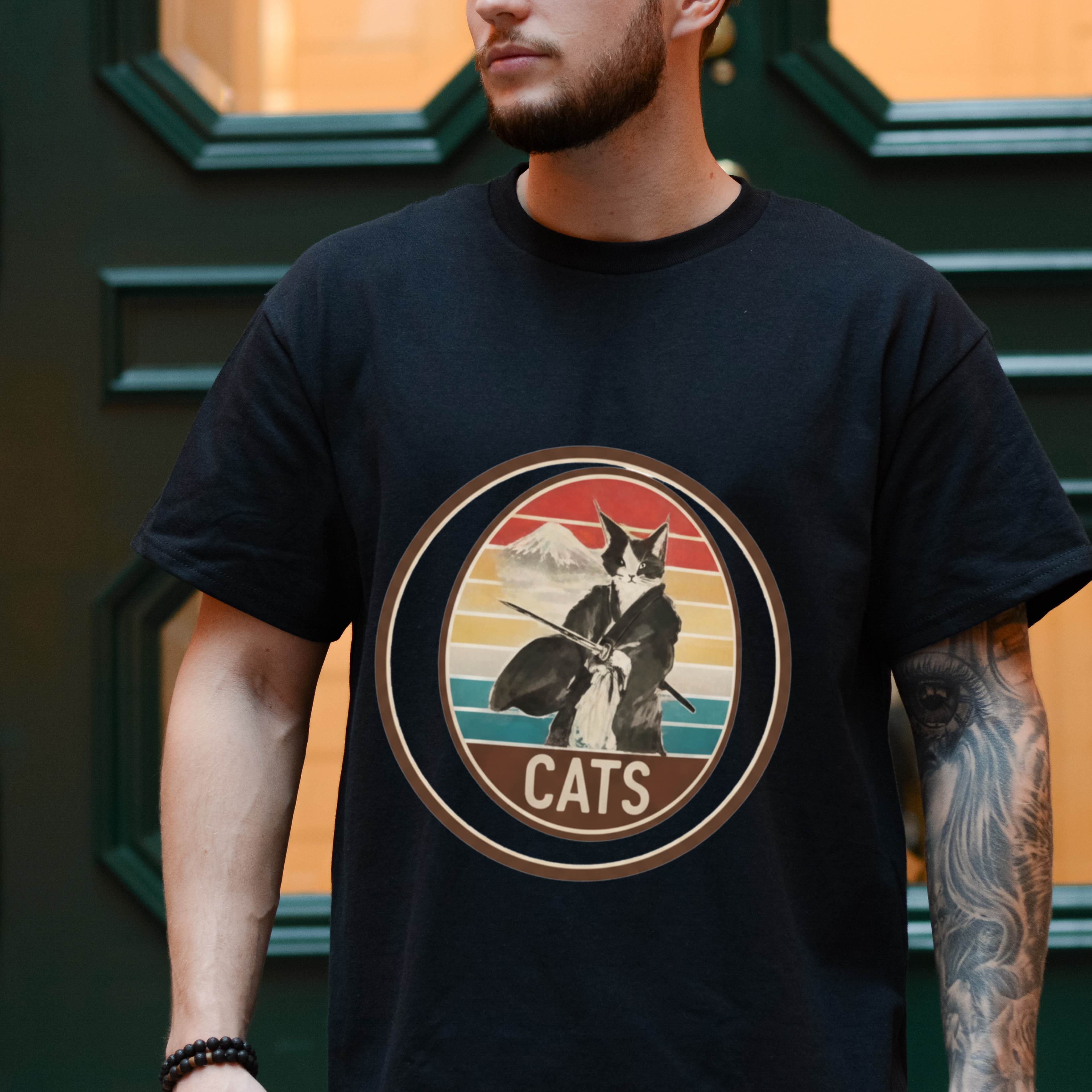 Retro Ninja Cats T-Shirt – Vintage Sunset Cat Graphic Tee