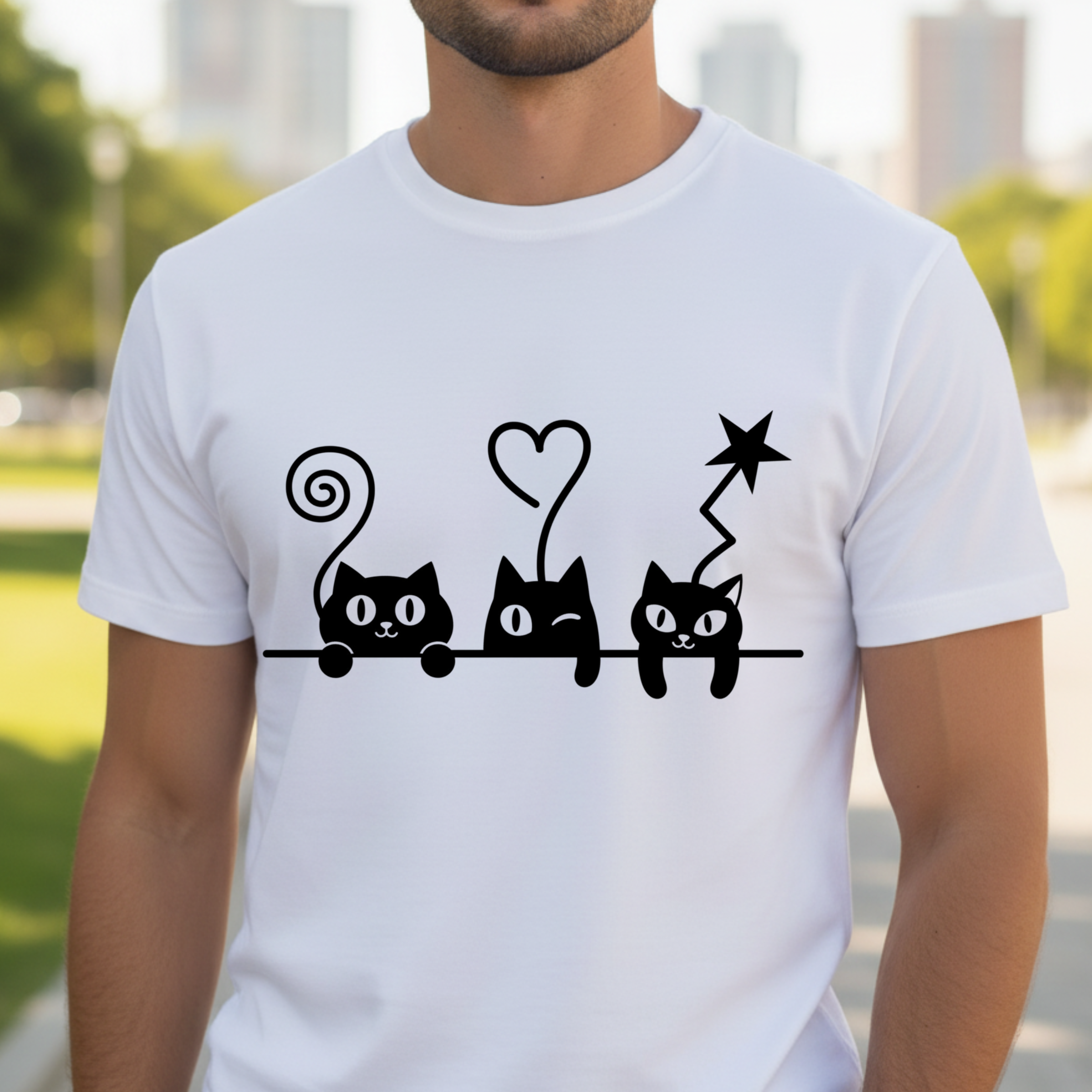 Cat Trio Graphic T-Shirt — Cute Black Cats Heart Magic Tee