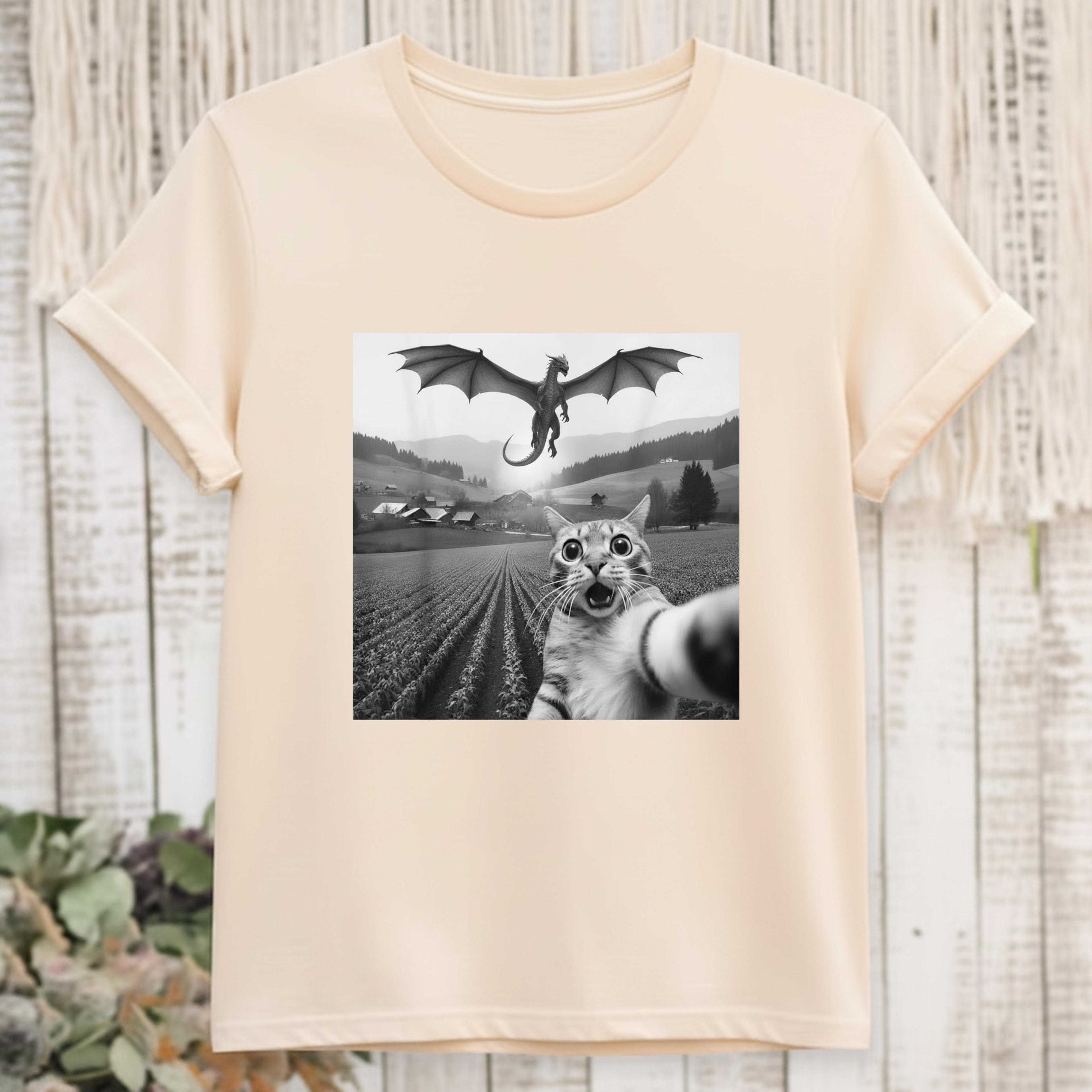 Dragon & Cat Selfie T-Shirt — Funny Cat Selfie Graphic Tee
