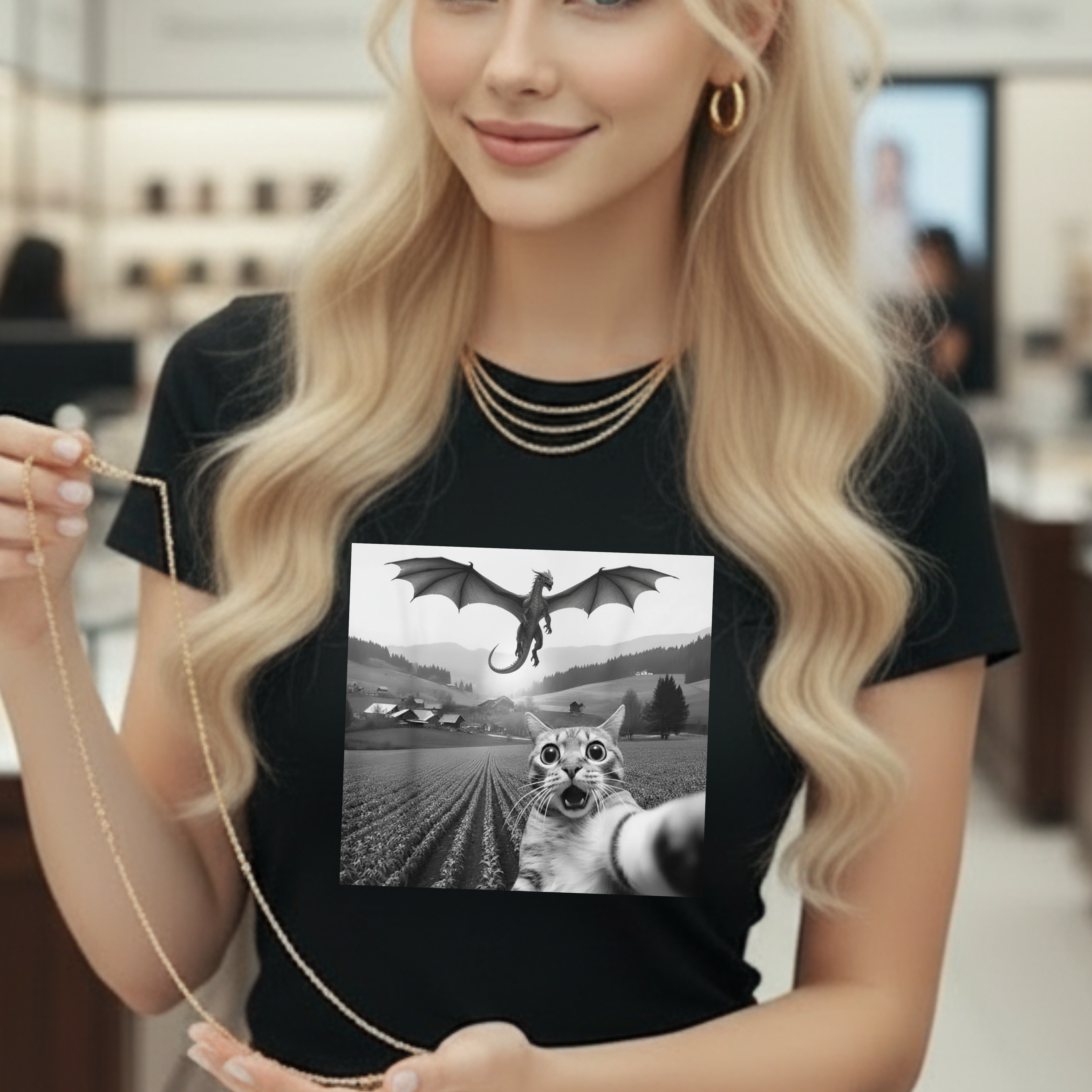 Dragon & Cat Selfie T-Shirt — Funny Cat Selfie Graphic Tee