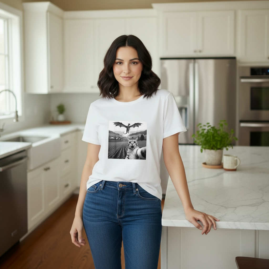 Dragon & Cat Selfie T-Shirt — Funny Cat Selfie Graphic Tee