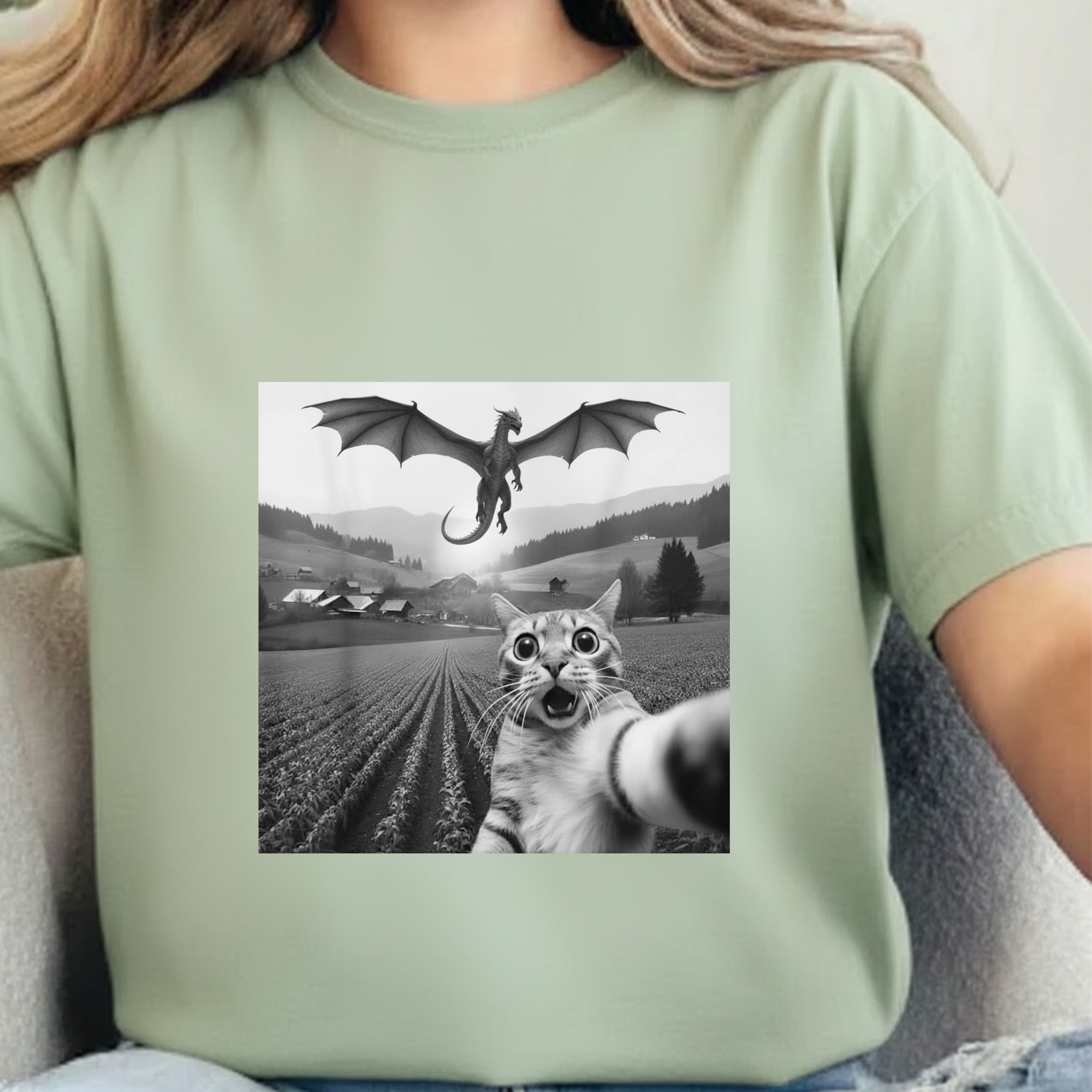 Dragon & Cat Selfie T-Shirt — Funny Cat Selfie Graphic Tee