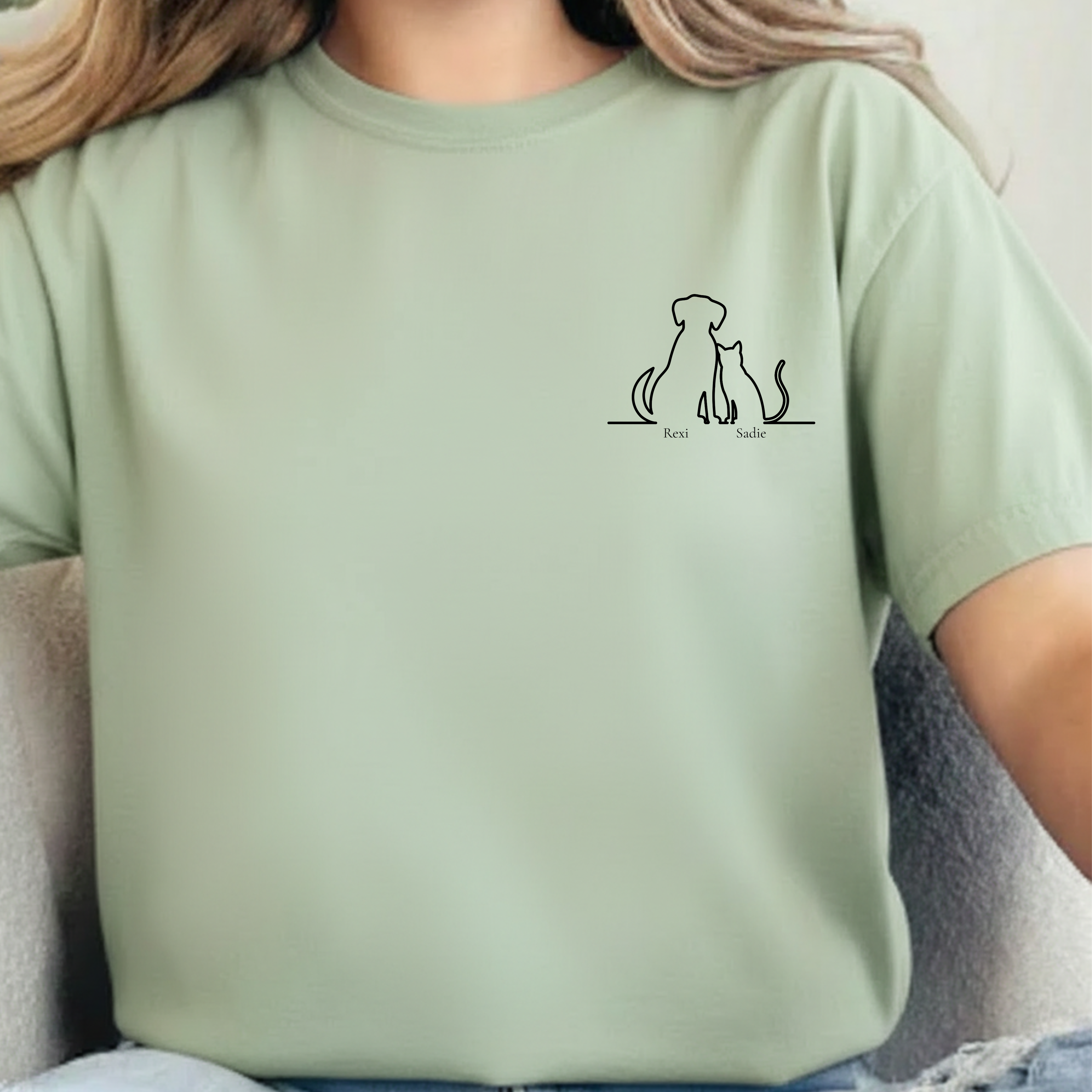 Dog & Cat Sunset**  Line Drawing T-Shirt — Minimalist Pet Lovers Tee