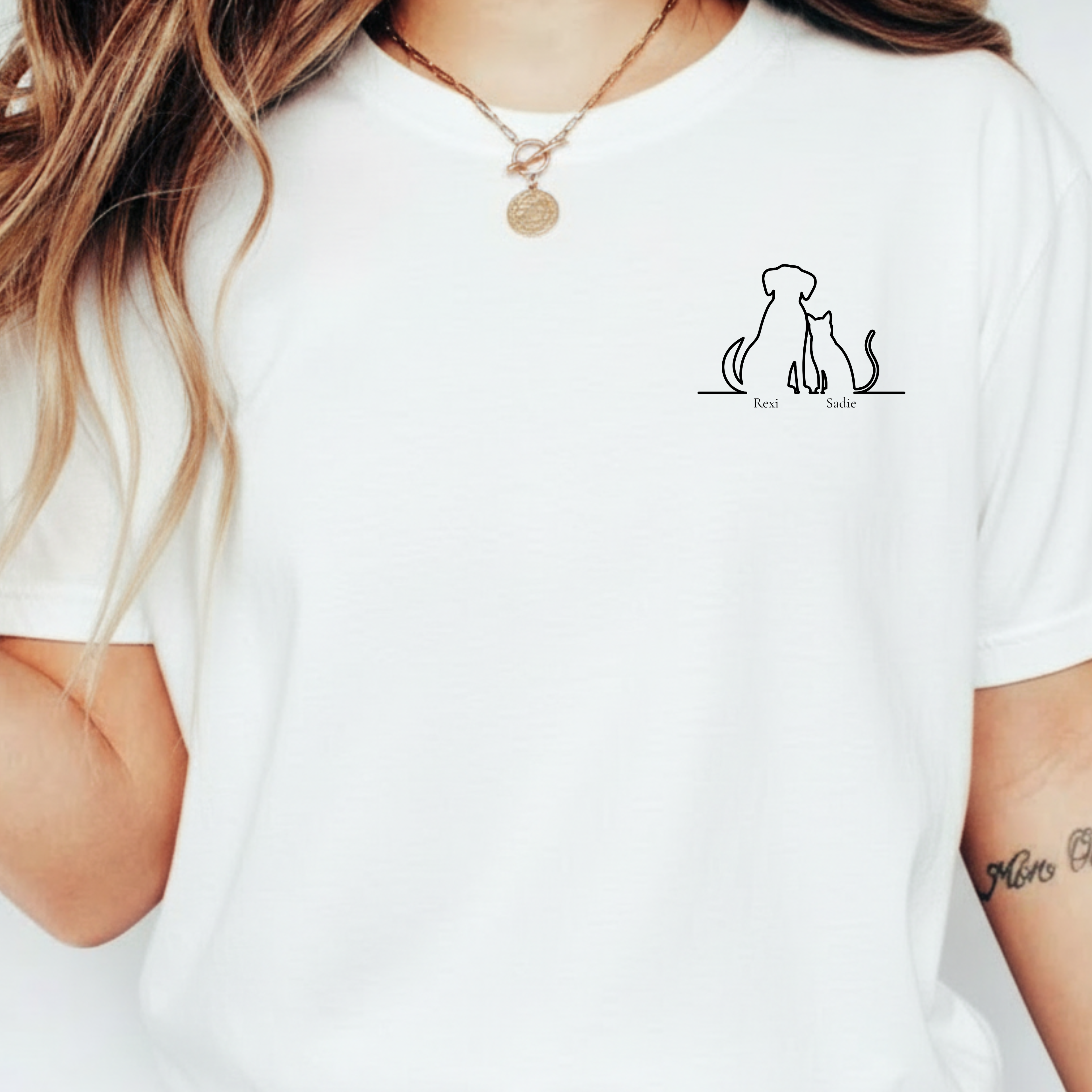 Dog & Cat Sunset**  Line Drawing T-Shirt — Minimalist Pet Lovers Tee