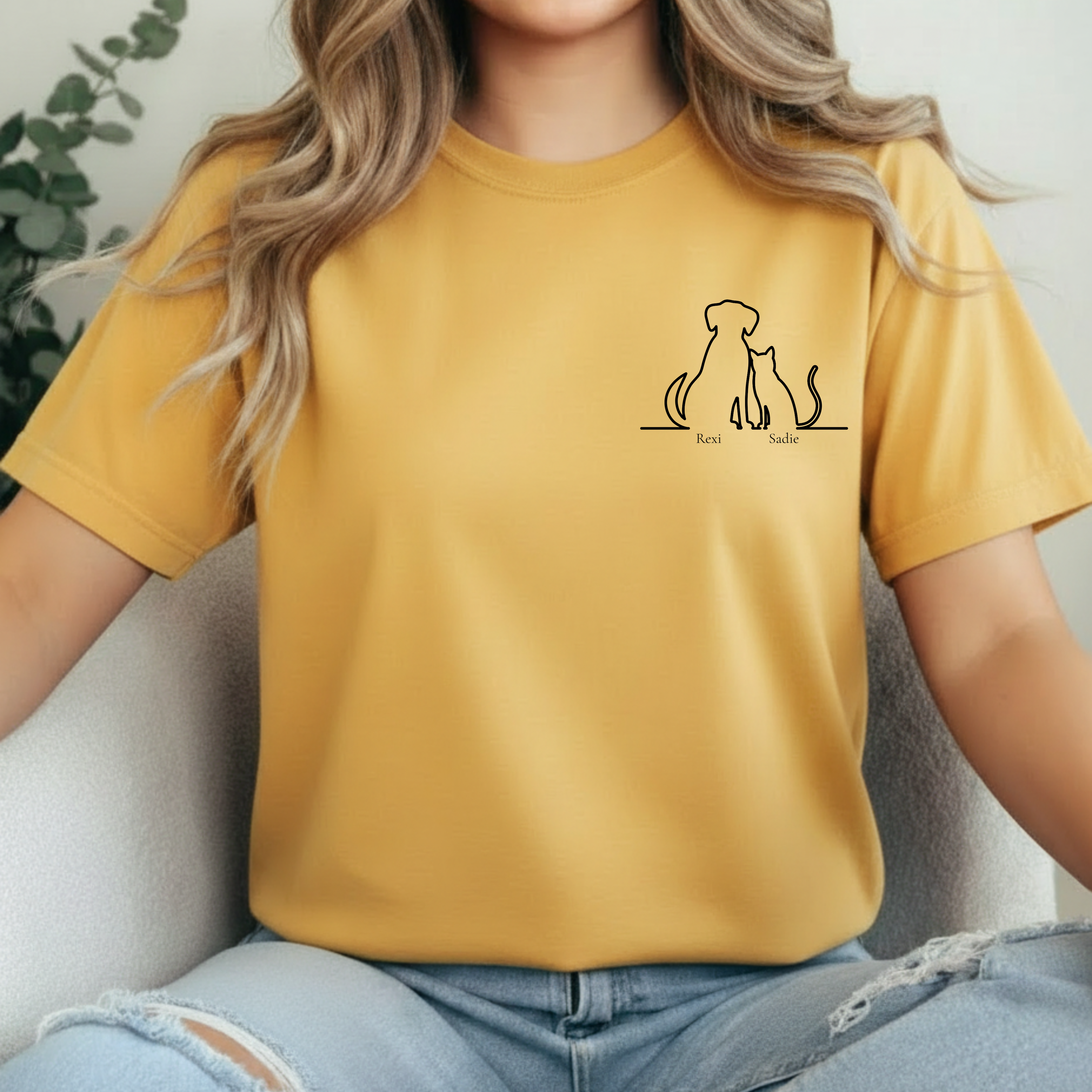 Dog & Cat Sunset**  Line Drawing T-Shirt — Minimalist Pet Lovers Tee