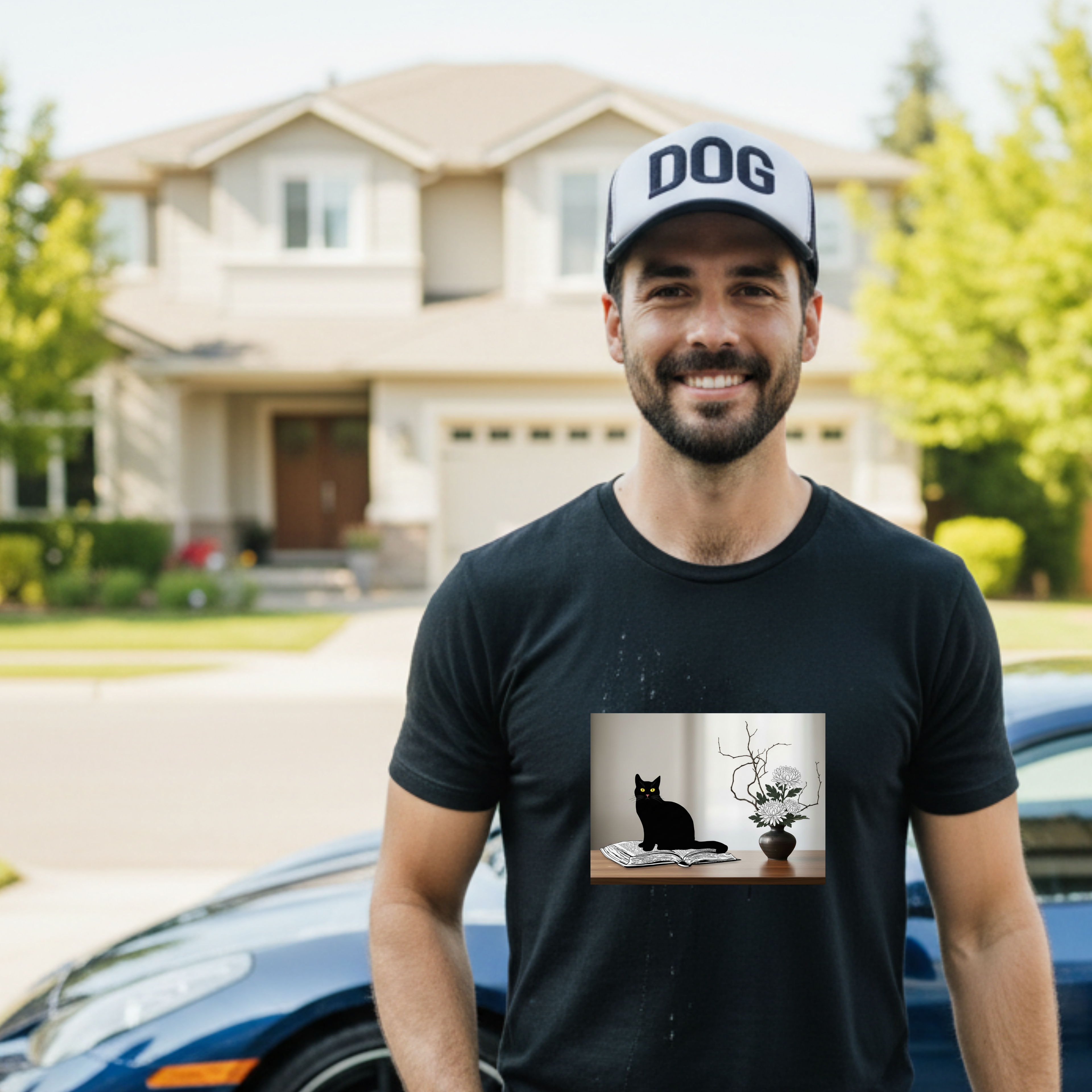 Black CatJapanese Still Life T‑Shirt — Minimalist Cat Art Tee