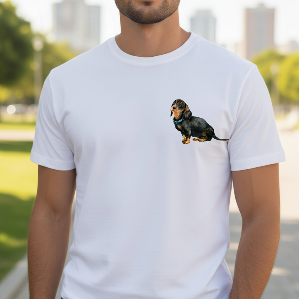 Cute Dachshund Tee – Unisex White Cotton Dog Lover Shirt, Perfect Casual Everyday Top and Pet Owner Gift for Dog Moms, Dog Dads, and Small Dog Lovers