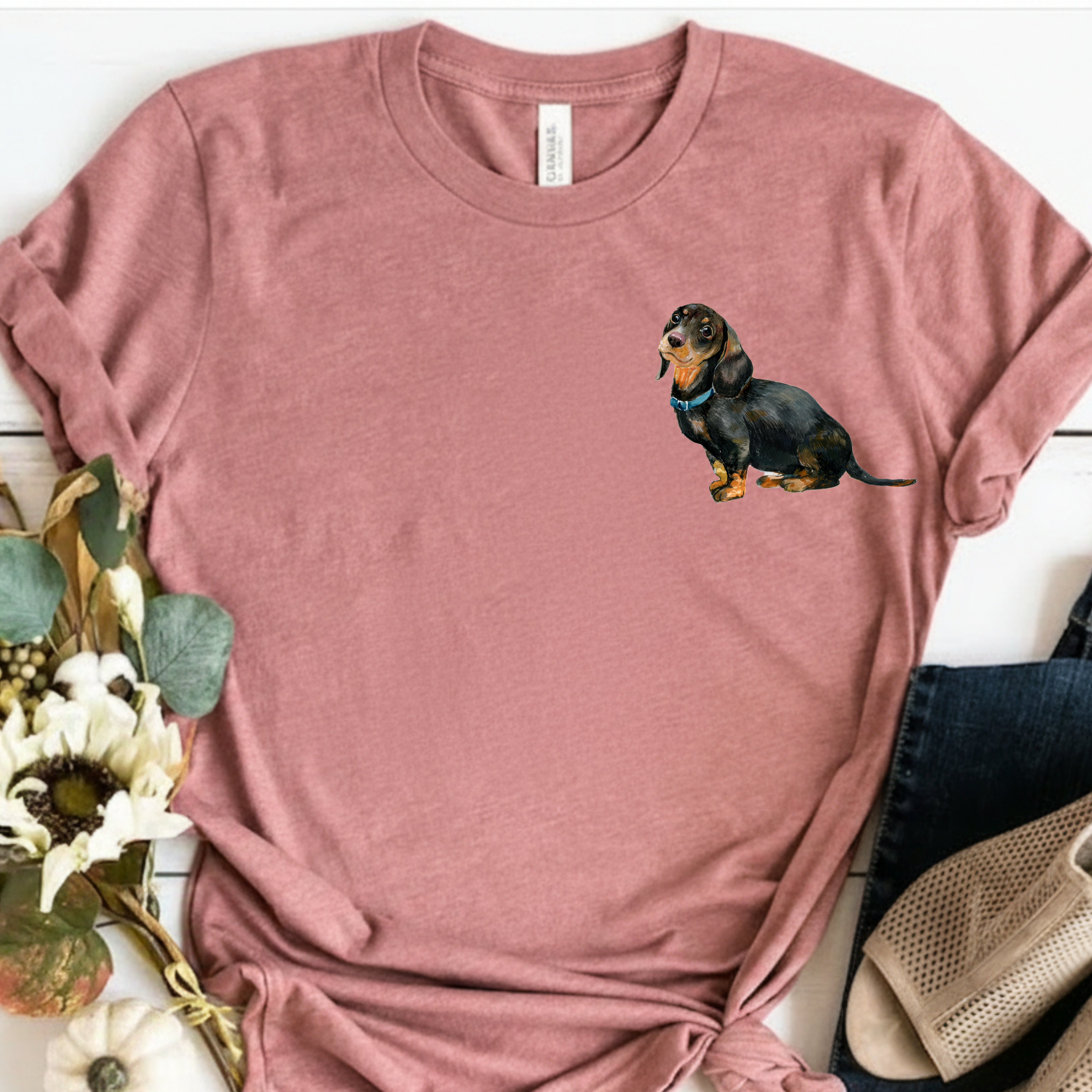 Cute Dachshund Tee – Unisex White Cotton Dog Lover Shirt, Perfect Casual Everyday Top and Pet Owner Gift for Dog Moms, Dog Dads, and Small Dog Lovers