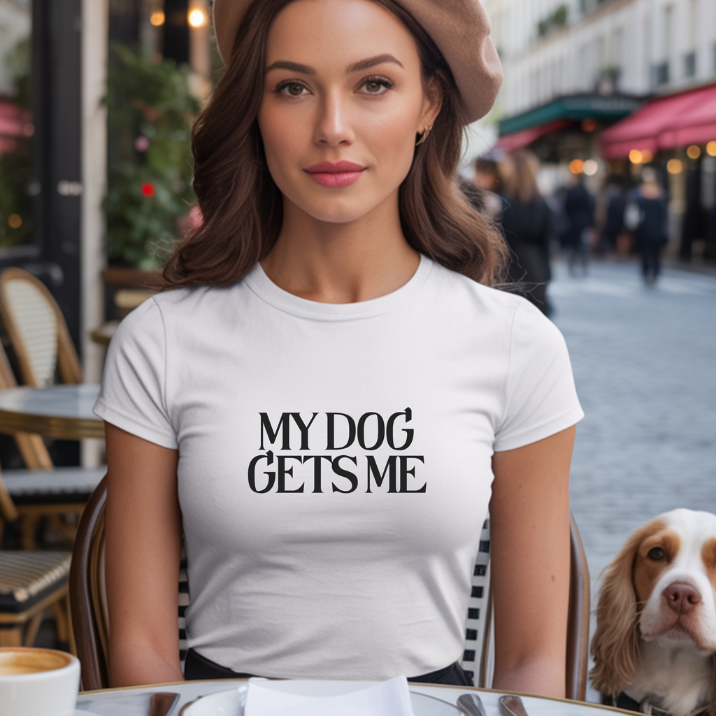 Unisex Basic White Crew Neck Tee – My Dog Gets Me - Soft Cotton Casual Shirt, Perfect Minimalist Everyday Summer Top, Gender Neutral Plain T-Shirt
