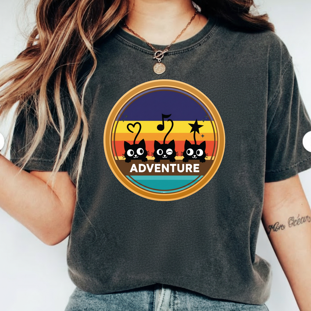 Adventure Cats T-Shirt — Retro Stripe Cat Trio Tee