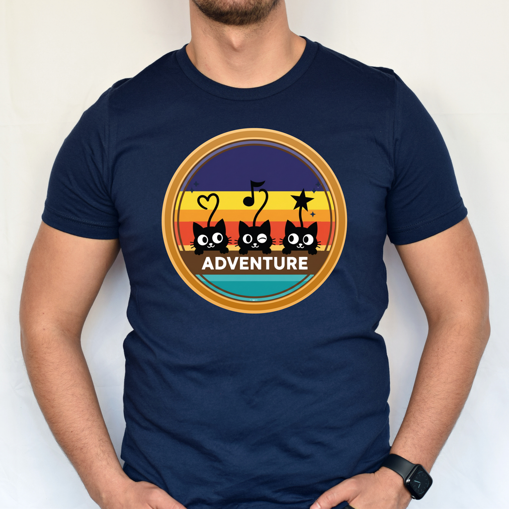 Adventure Cats T-Shirt — Retro Stripe Cat Trio Tee