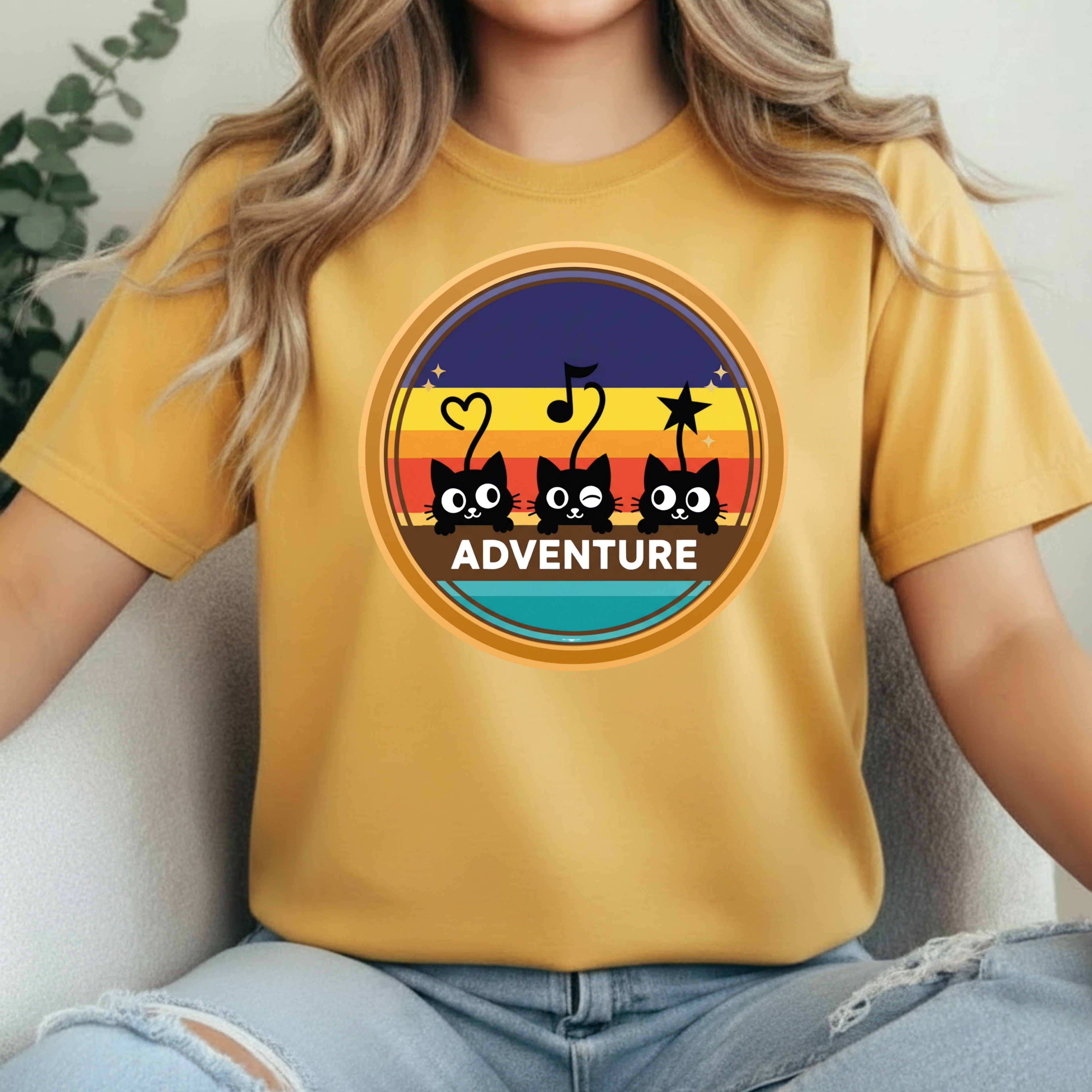 Adventure Cats T-Shirt — Retro Stripe Cat Trio Tee