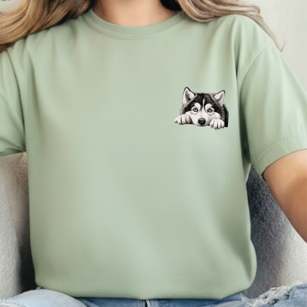 Husky Peekaboo Pocket Tee — Cute Siberian Husky Dog T-Shirt