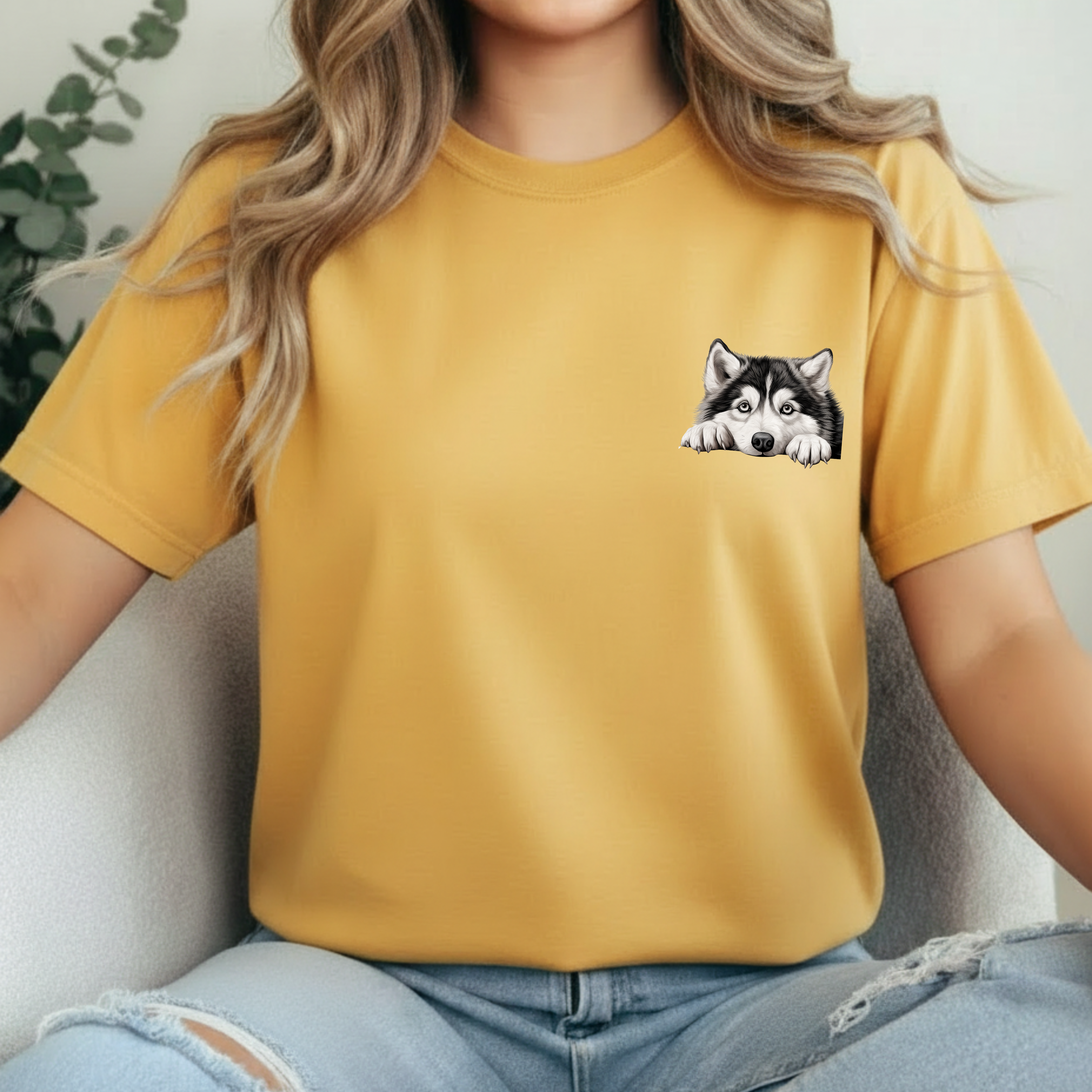 Husky Peekaboo Pocket Tee — Cute Siberian Husky Dog T-Shirt