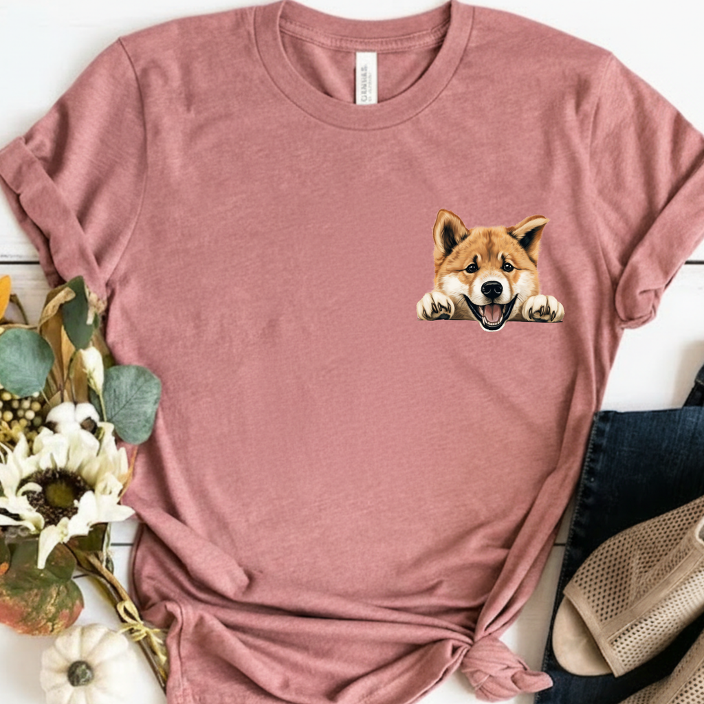 Shiba Inu Peek Pocket Tee – Cute Dog Graphic T-Shirt