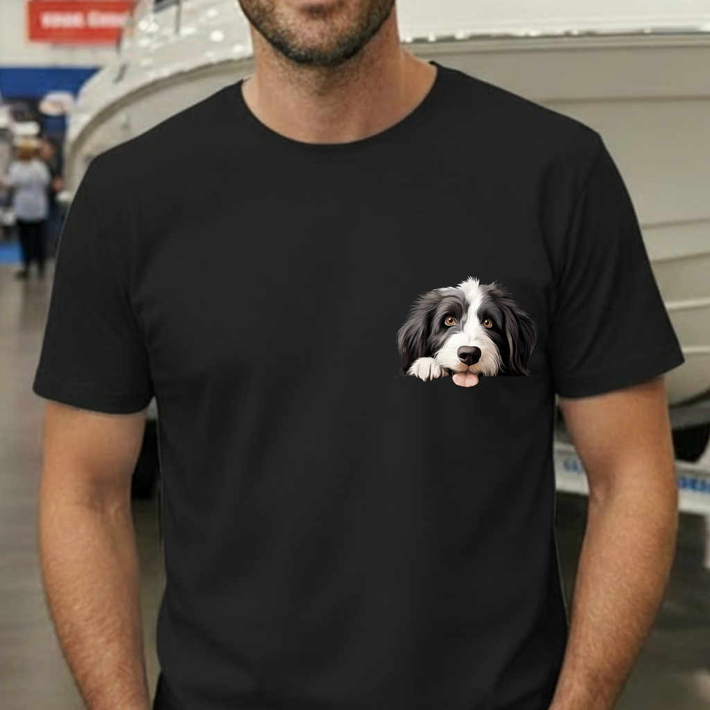 Border Collie Peeking Face T-Shirt —  Adorable Cute Dog Eee is the Perfect Everyday Tee for Dog Moms, Pet Lovers, and Breed Enthusiasts