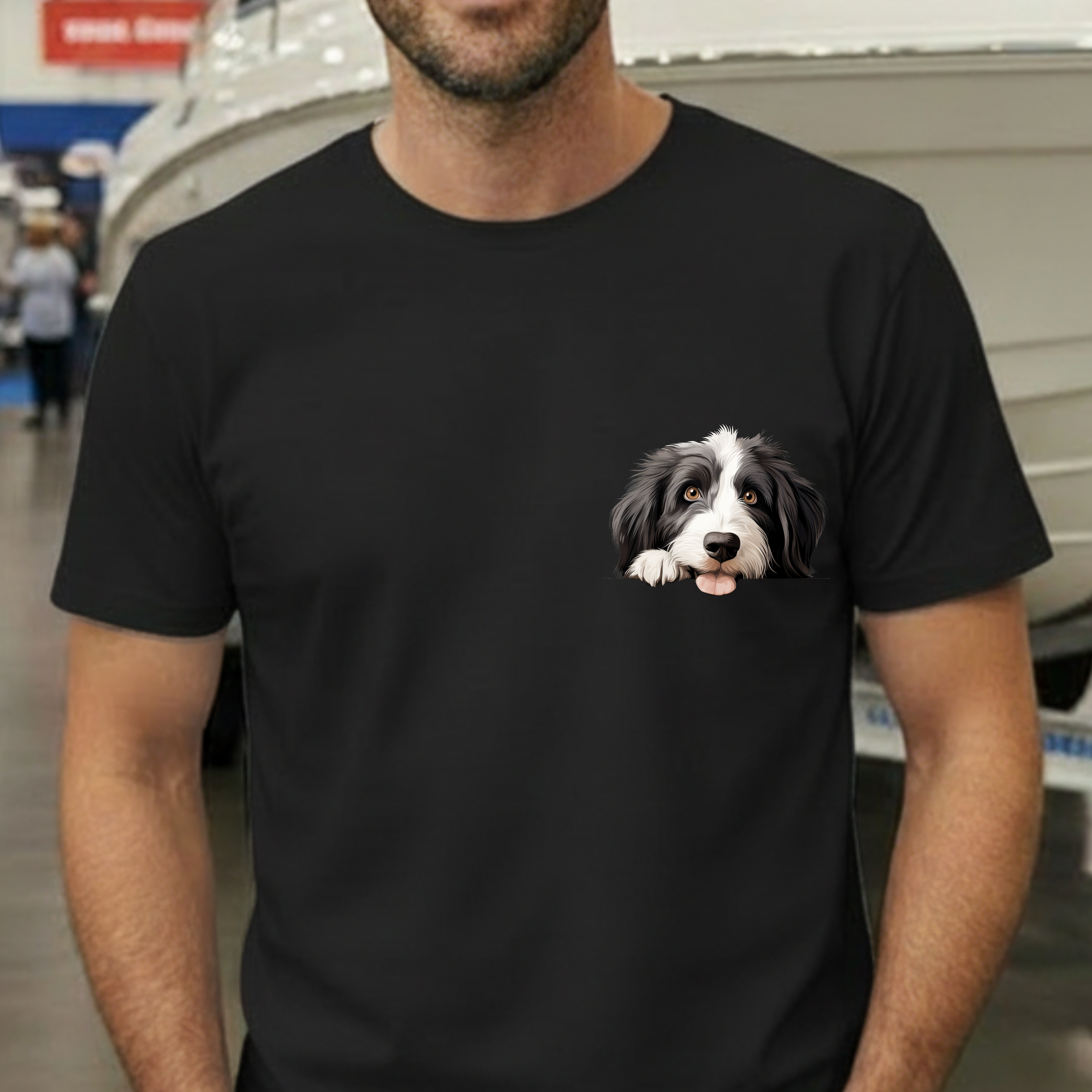 Border Collie Peeking Face T-Shirt —  Adorable Cute Dog Eee is the Perfect Everyday Tee for Dog Moms, Pet Lovers, and Breed Enthusiasts