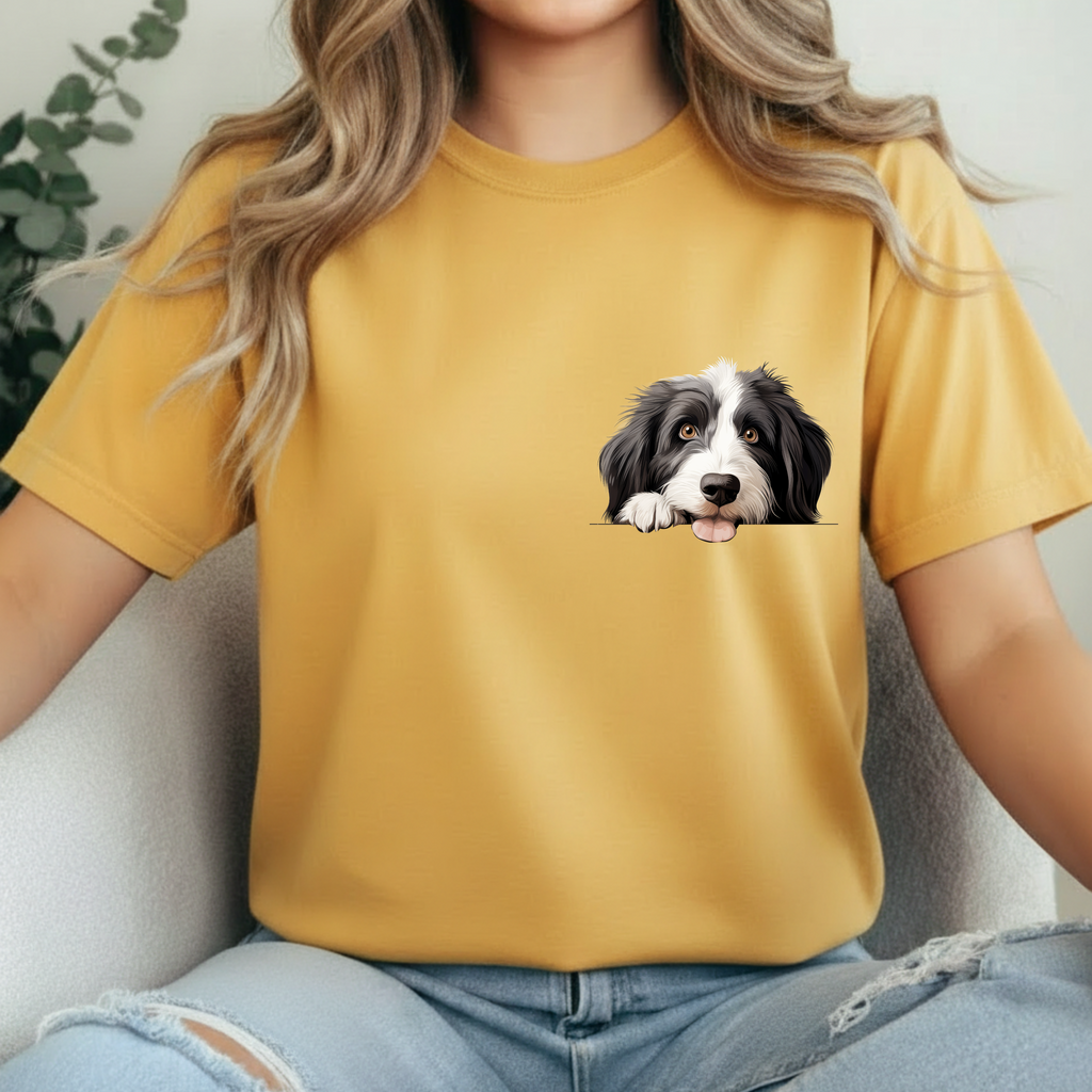 Border Collie Peeking Face T-Shirt —  Adorable Cute Dog Eee is the Perfect Everyday Tee for Dog Moms, Pet Lovers, and Breed Enthusiasts