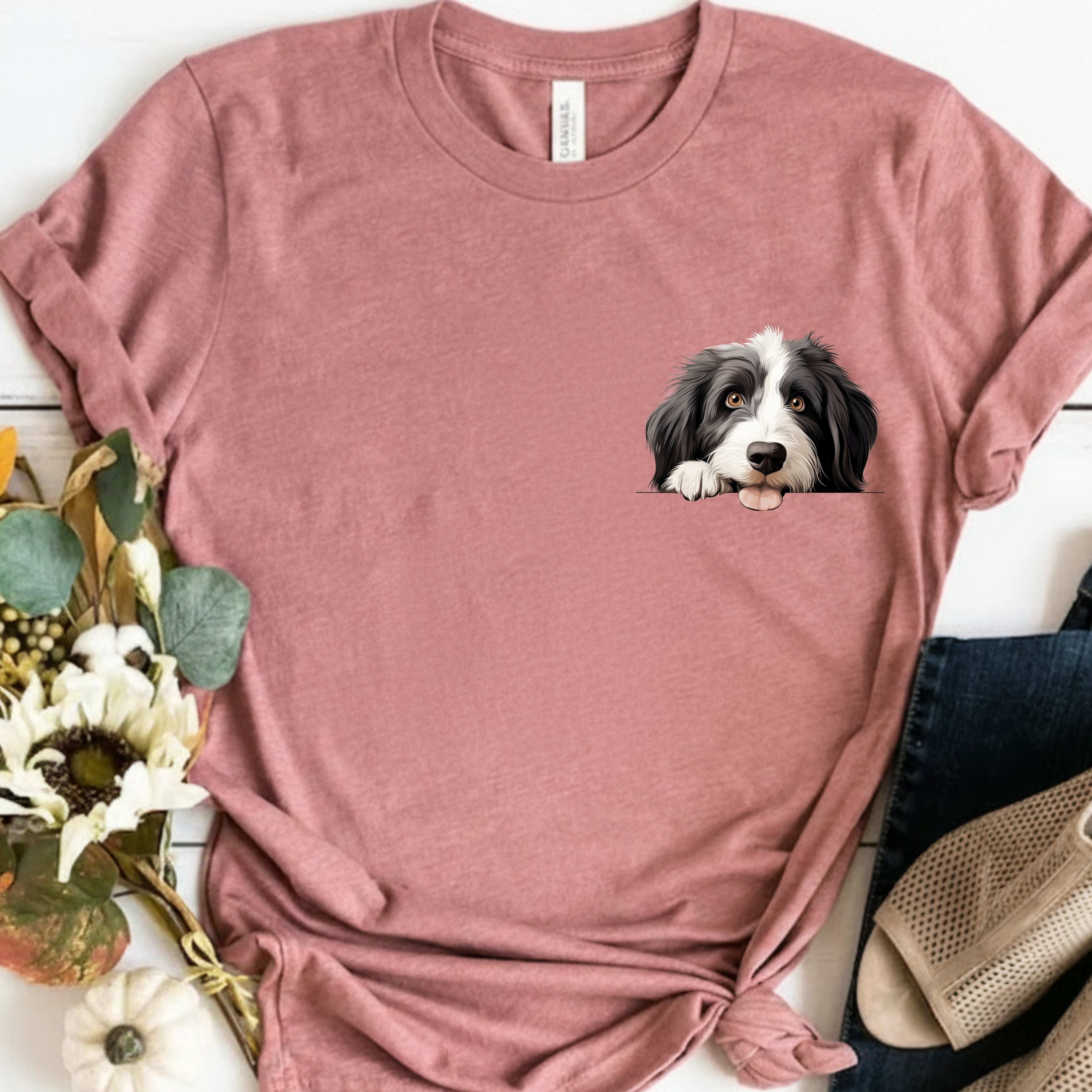 Border Collie Peeking Face T-Shirt —  Adorable Cute Dog Eee is the Perfect Everyday Tee for Dog Moms, Pet Lovers, and Breed Enthusiasts