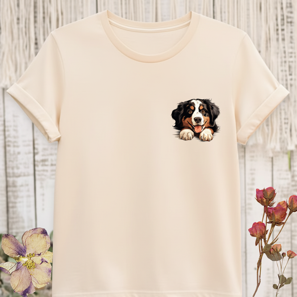 Bernese Mountain Dog Pocket Tee — Cute Puppy Graphic T-Shirt