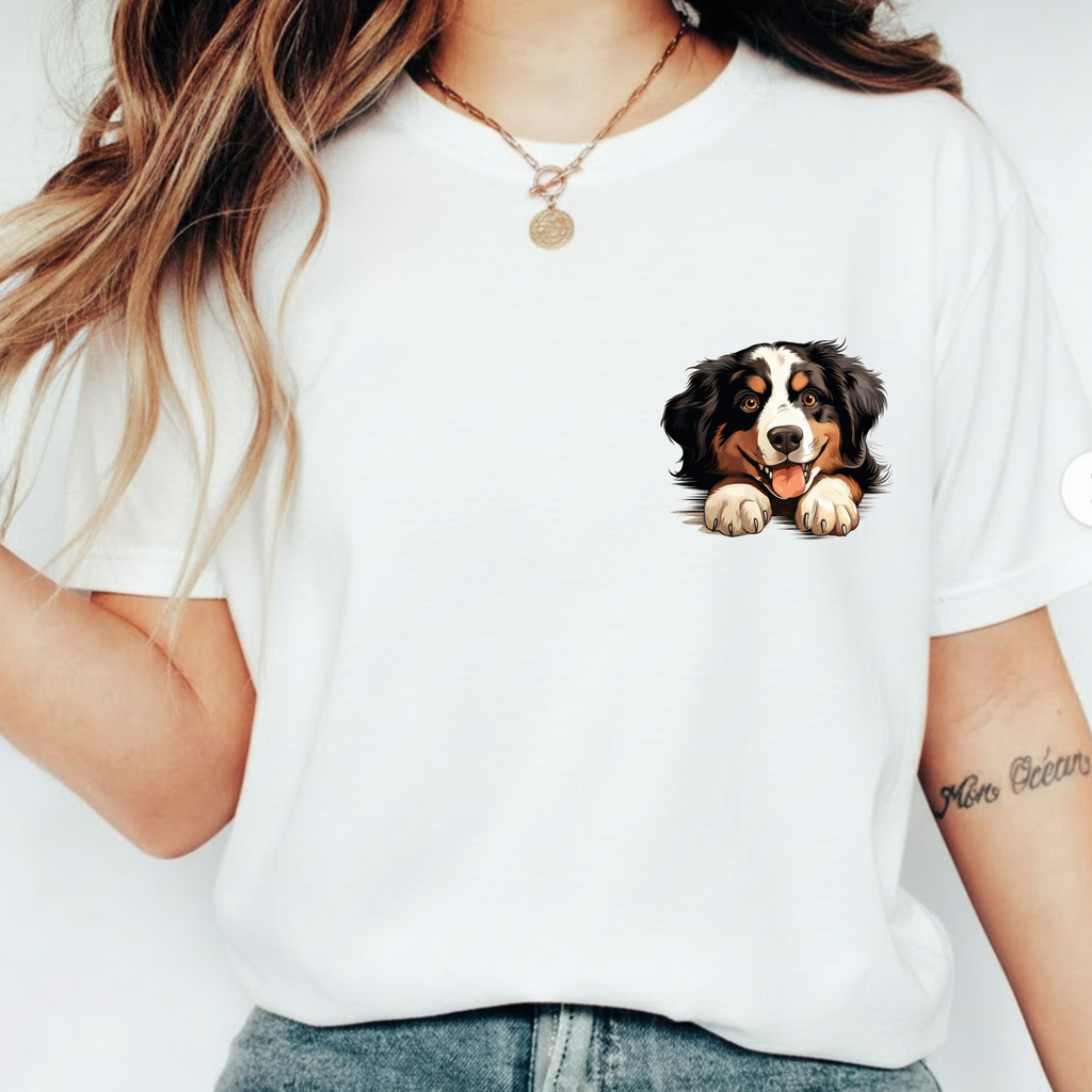 Bernese Mountain Dog Pocket Tee — Cute Puppy Graphic T-Shirt