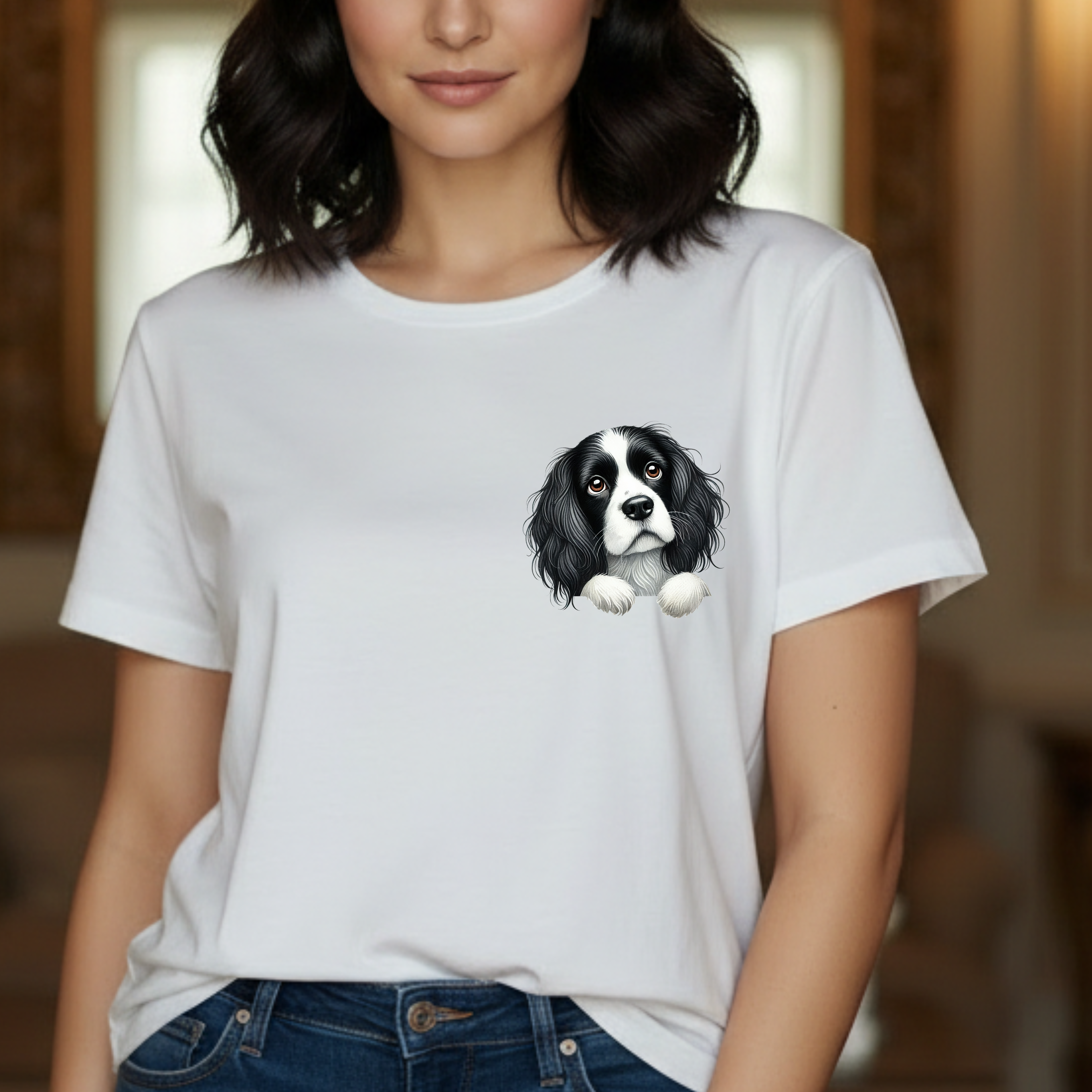Peek-a-Border Spaniel T-Shirt — Cute Dog Face Tee for Dog Lovers